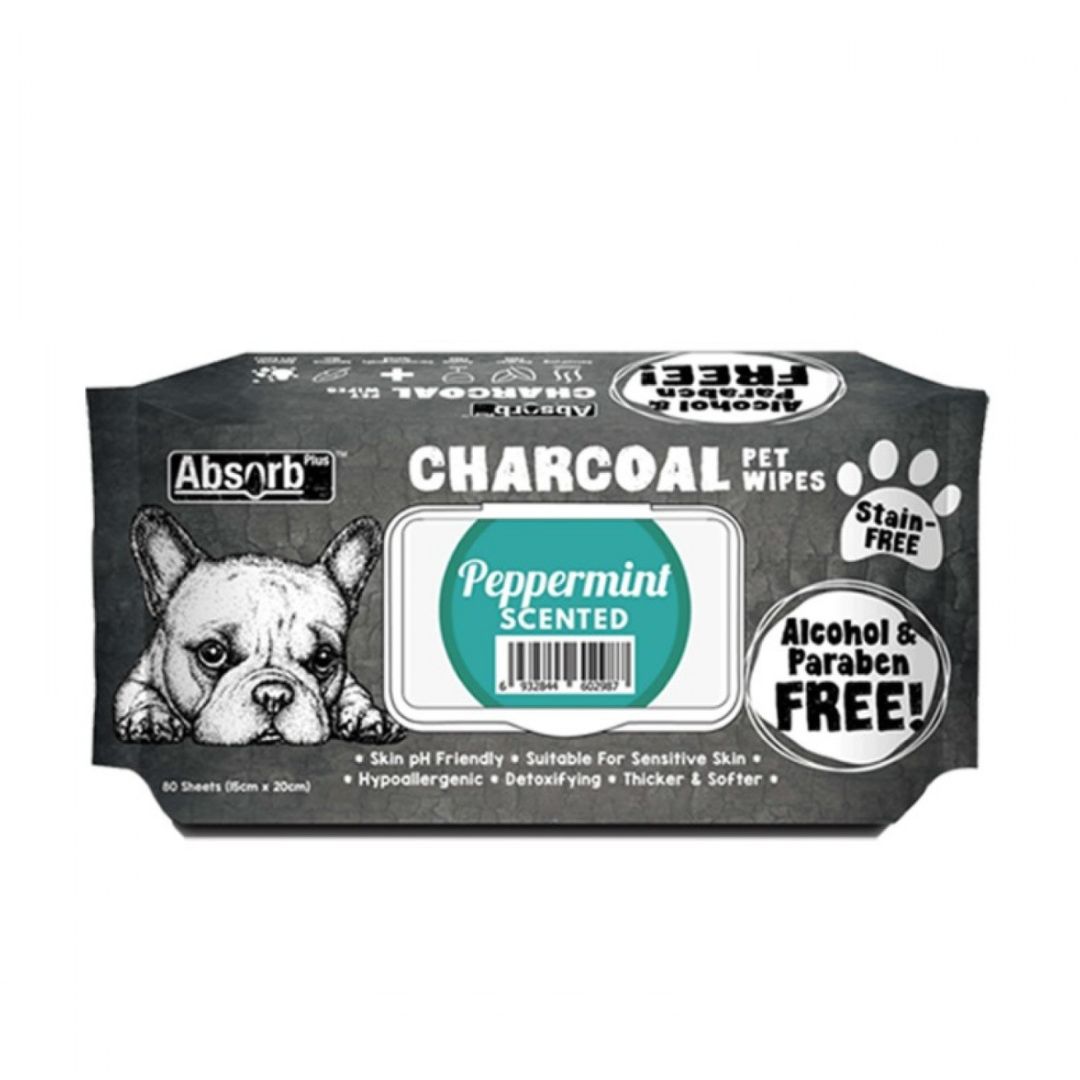 Absorb Plus Charcoal Pet Wipes 80 Sheets (15cm x 20cm) Peppermint image 2