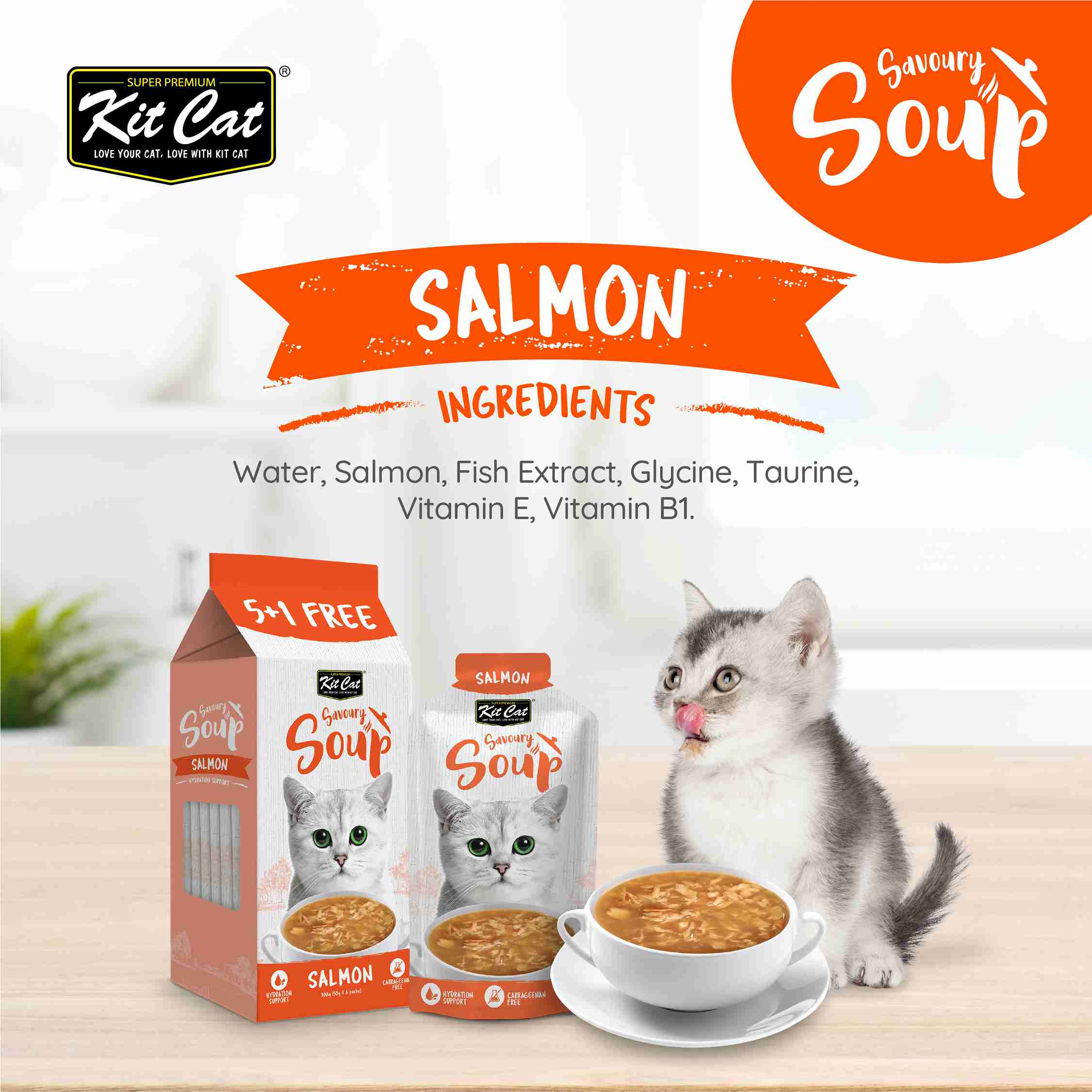 Kit Cat Savoury Soup 50gX6 Pouches Salmon Wet Cat Food image 6