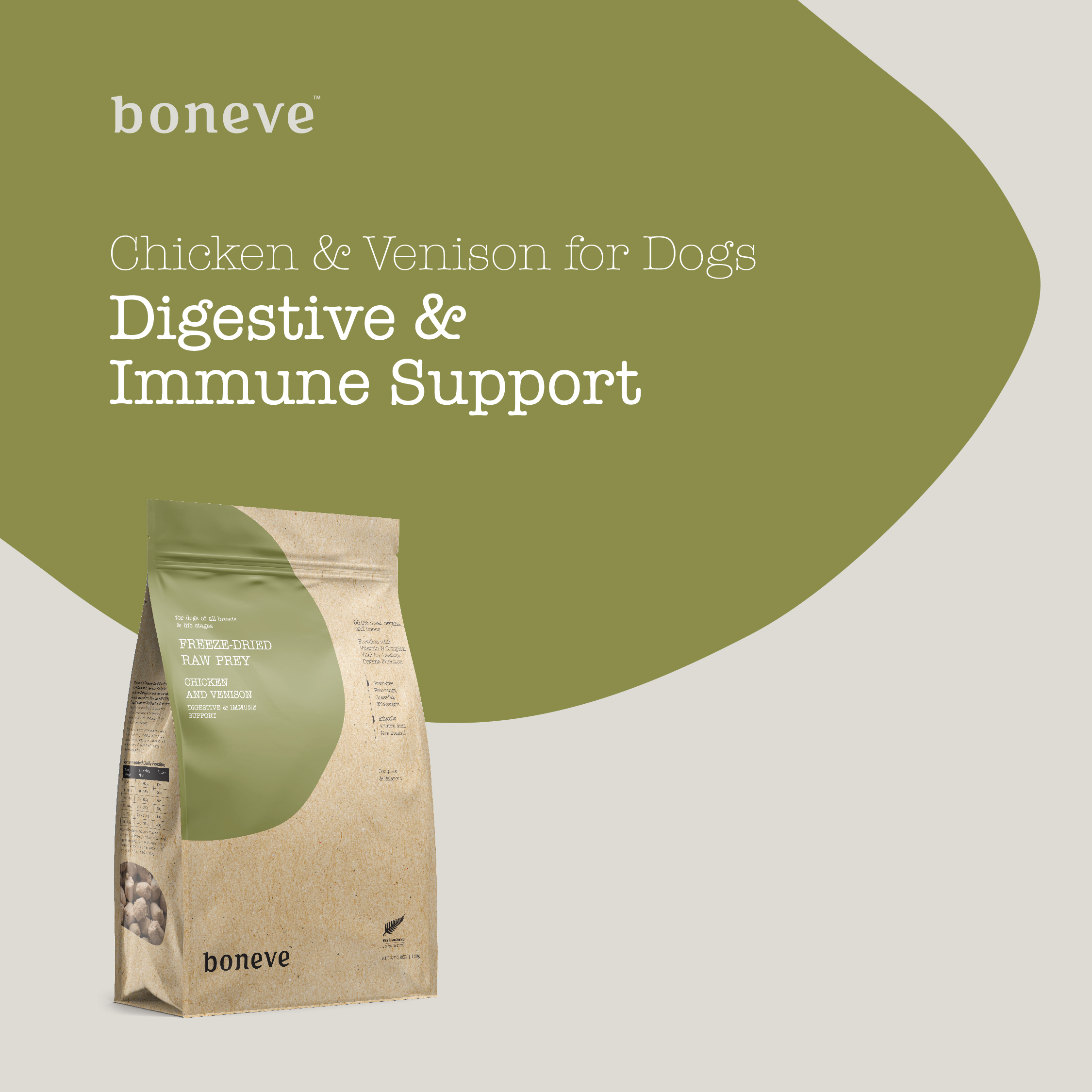 Boneve Earthmade Dog 100g Freeze Dried Raw Prey Chicken Venison Dry Dog Food image 2