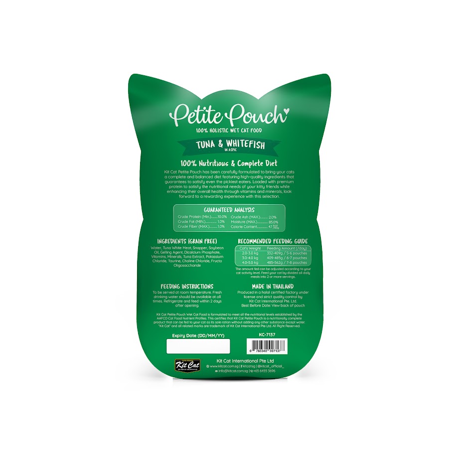 Kit Cat 70g Petite Pouch Complete & Balanced Tuna & Whitefish in Aspic Wet Cat Food image 2