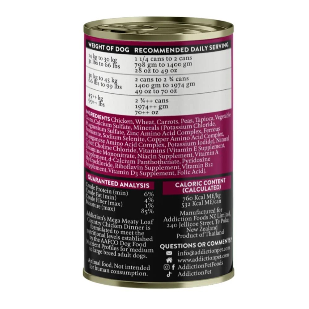 Addiction Dog 700g Mega Country Chicken Dinner Meaty Loaf Wet Canned Dog Food image 2