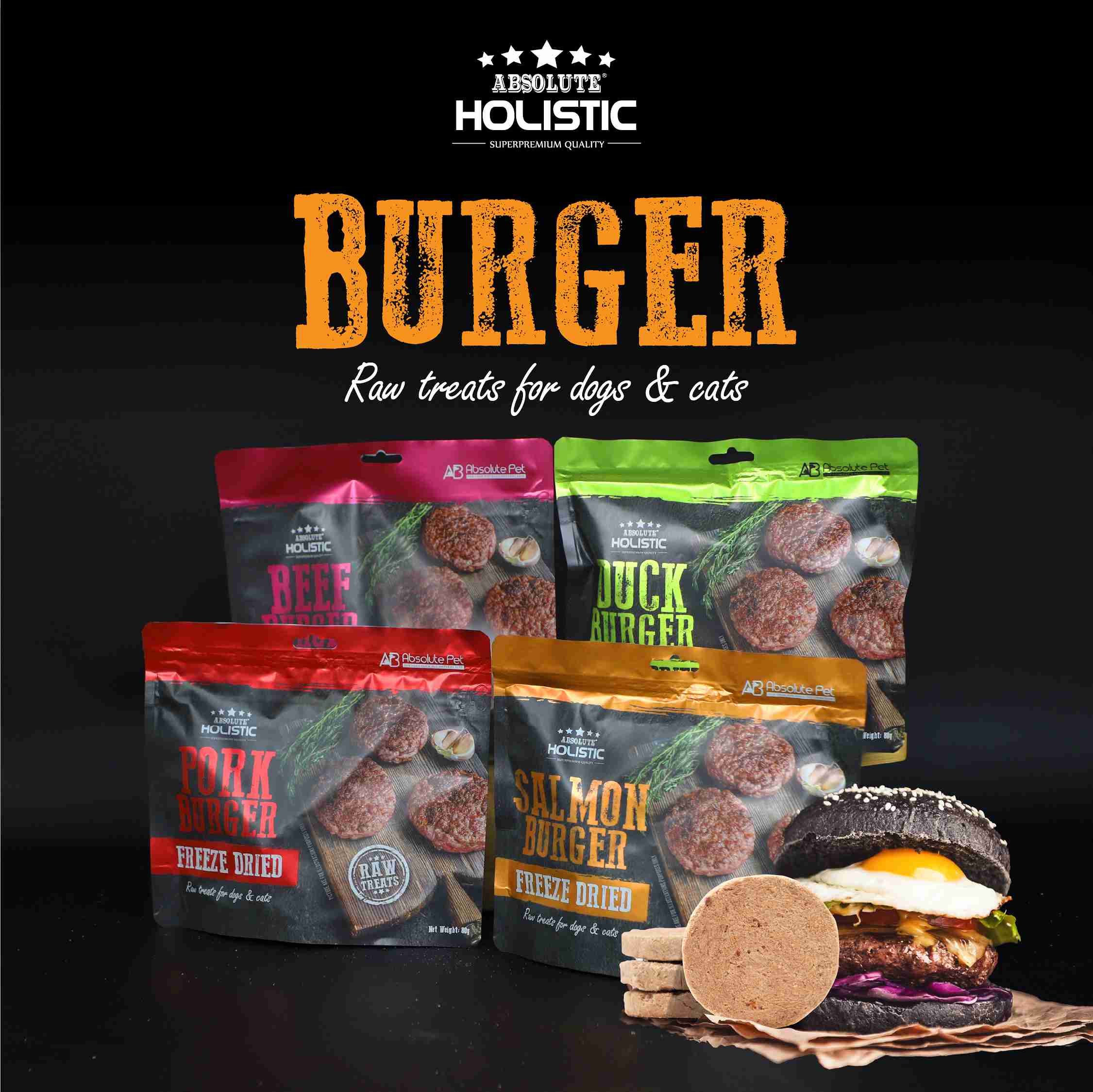Absolute Holistic 80g Freeze Dried Raw Treats Salmon Burger for Cats & Dogs image 2