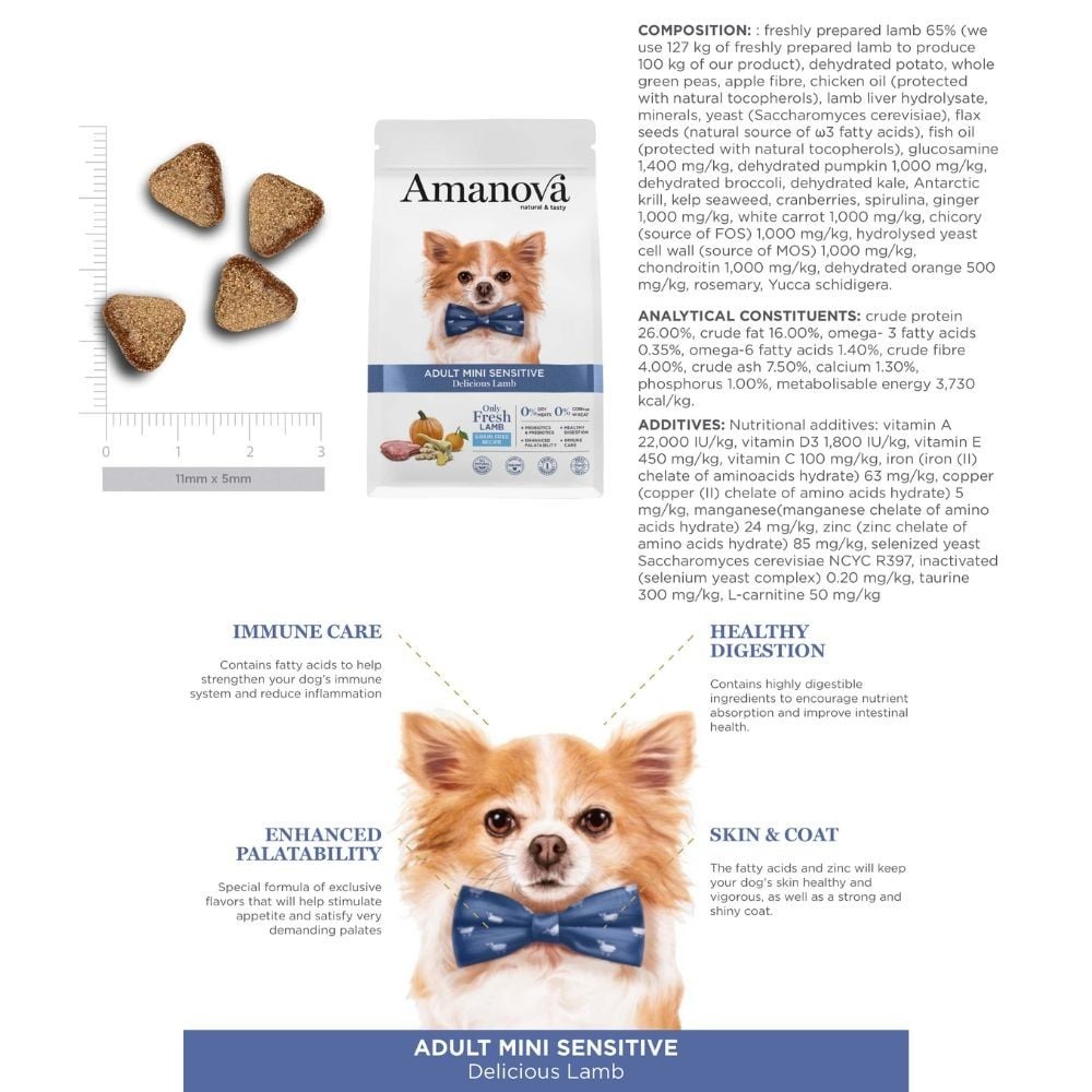 Amanova Dog 2kg Adult Mini Sensitive Delicious Lamb Dry Dog Food image 4