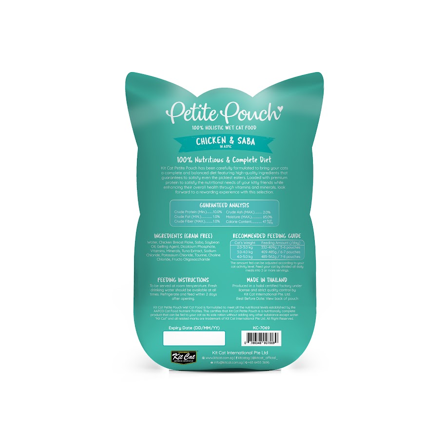 Kit Cat 70g Petite Pouch Complete & Balanced Chicken & Saba in Aspic Wet Cat Food image 2
