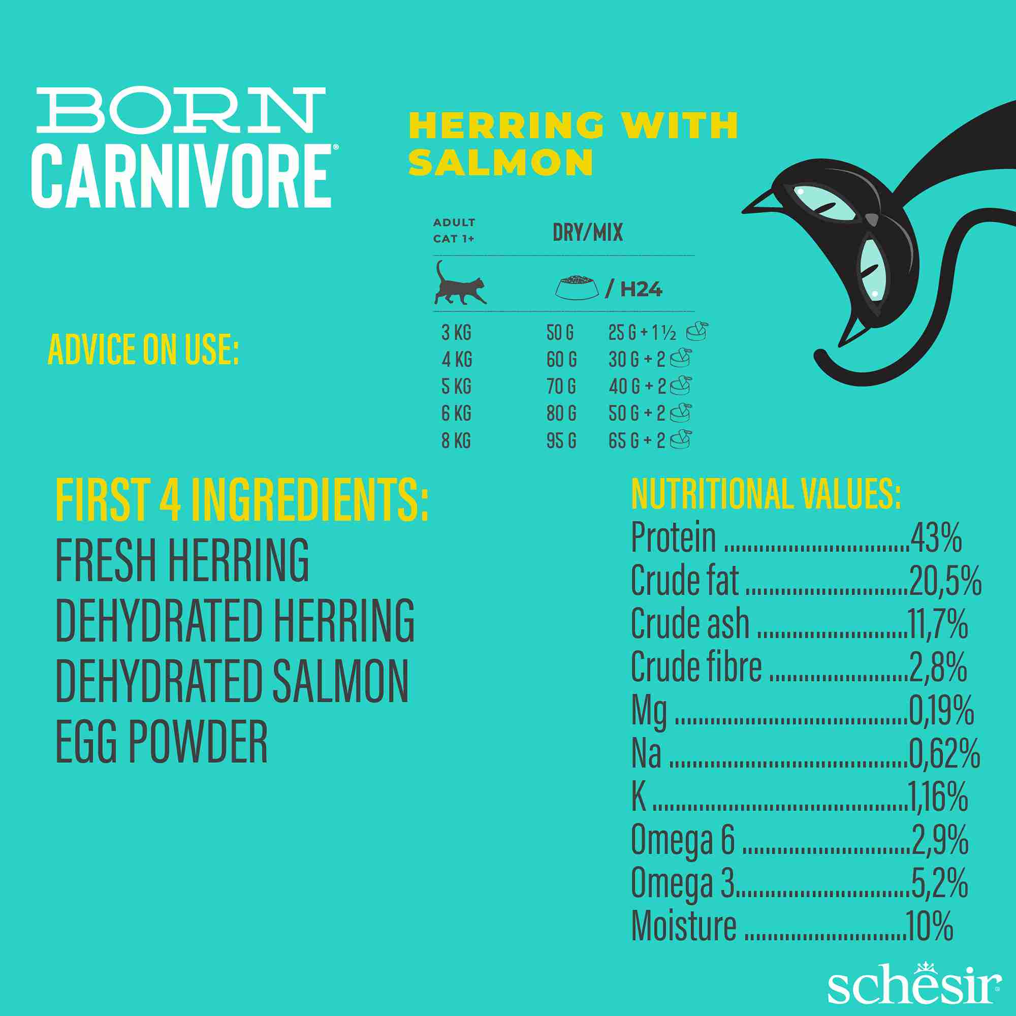 Schesir Cat 1.25kg Born Carnivore Herring with Salmon Baked Dry Recipe Dry Cat Food image 8