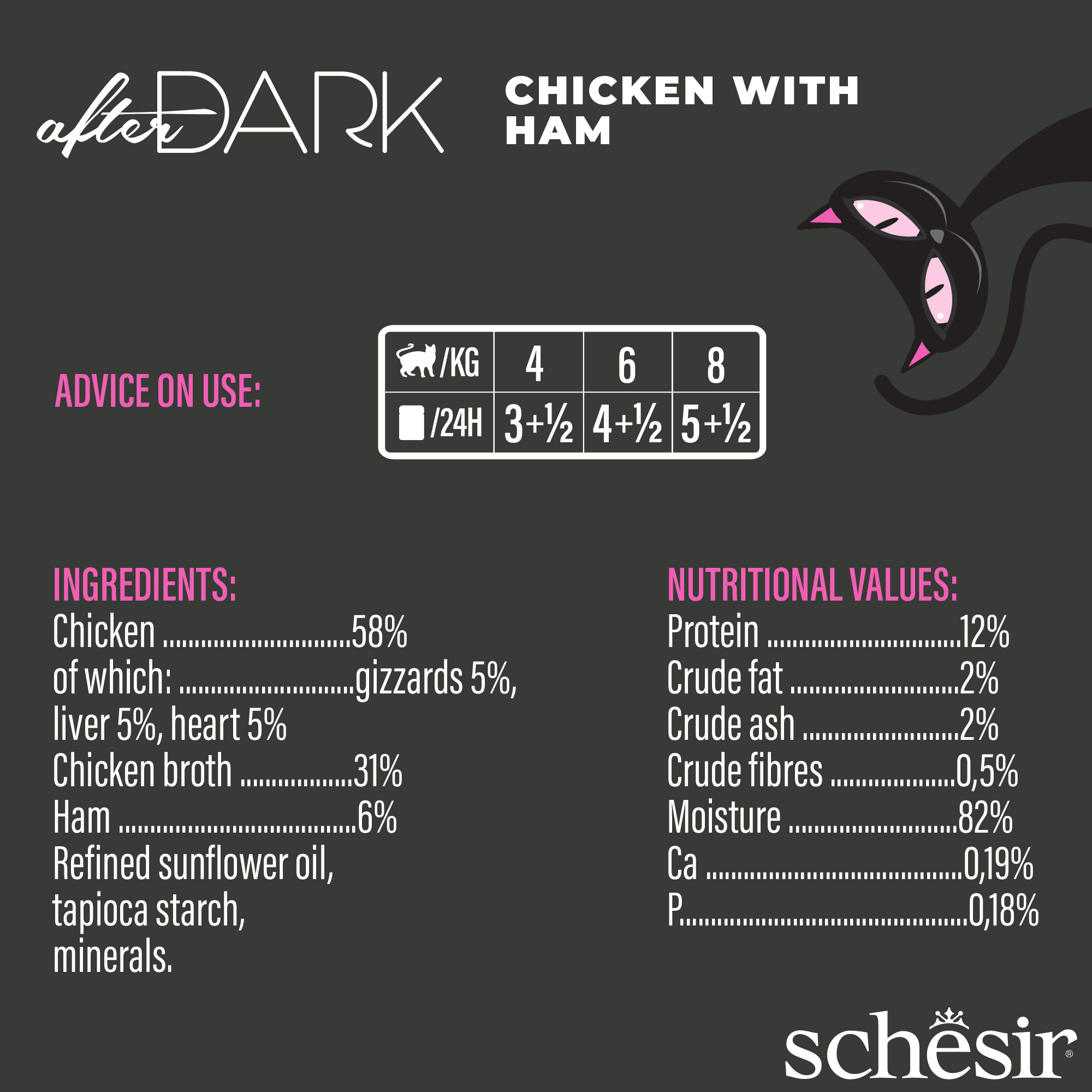 Schesir Cat After Dark Wholefood Canned 80g Chicken with Ham Wet Cat Food image 2