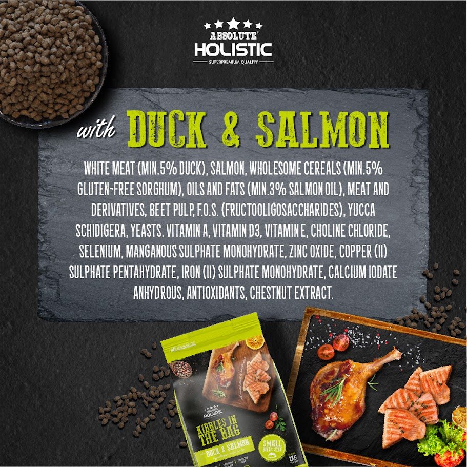 Absolute Holistic Dog 12kg Kibbles In The Bag Small Bites Duck & Salmon Dry Dog Food (EXP: 20 Nov 2026) image 3