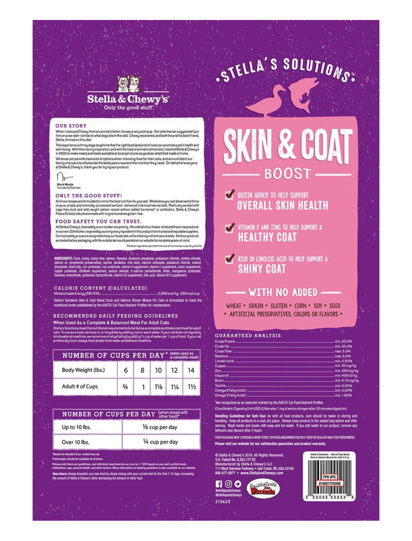 Stella & Chewy's Stella's Solutions Skin & Coat Boost Dinner Mixers For Cats 7.5oz Grain-Free Duck & Wild-Caught Salmon Recipe image 2