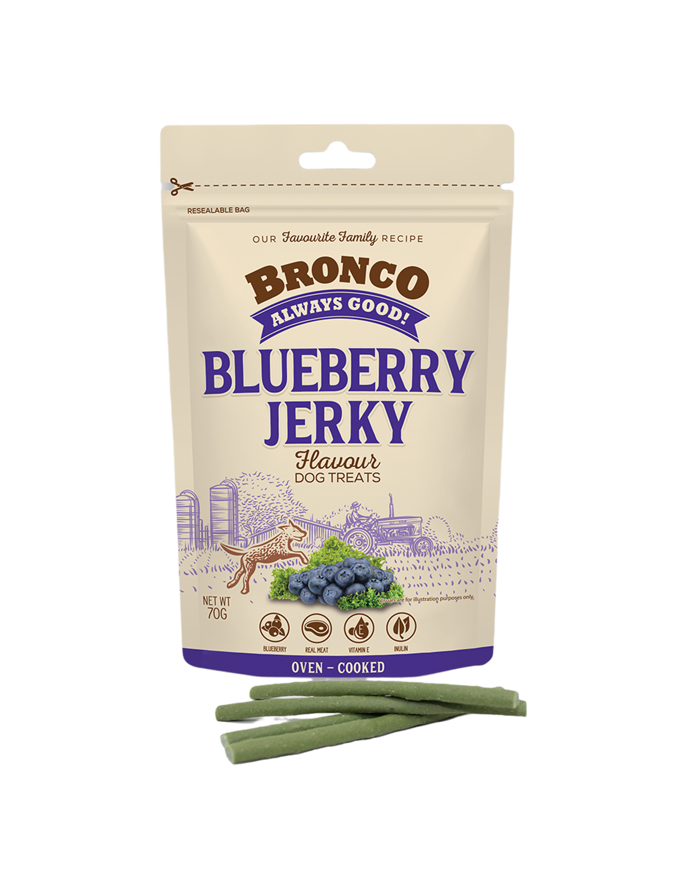 Bronco 70g Jerky Blueberry Dog Treat image 4
