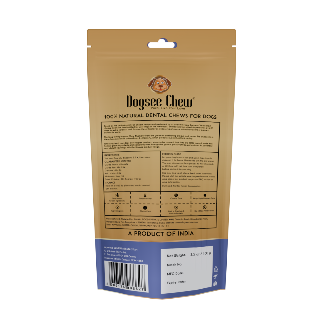 Dogsee Chew Dog 100g Blueberry Medium Bars Dog Treat image 2