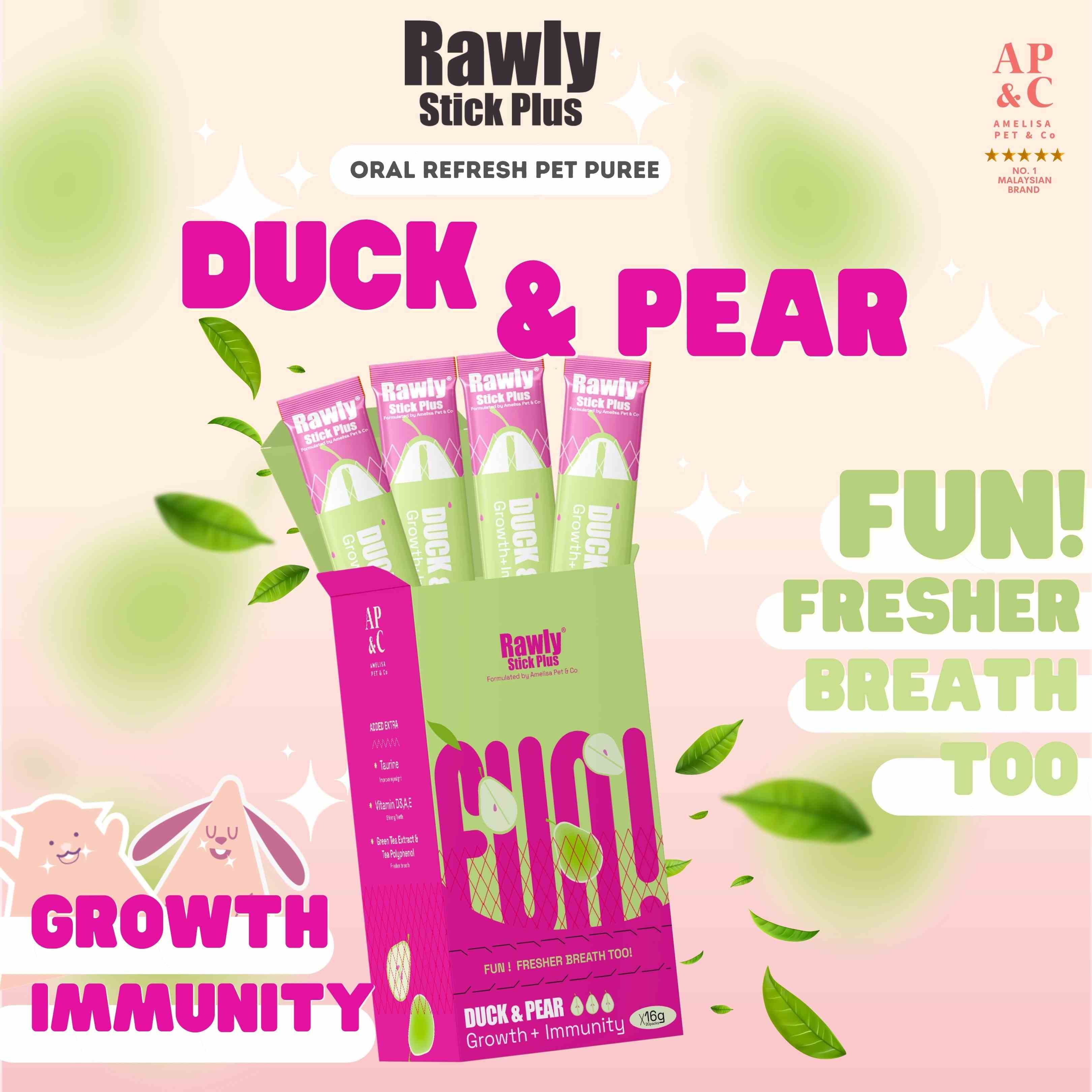 Amelisa Rawly Stick Plus Pet Puree 16gx22 Duck & Pear Dog & Cat Lick image 2