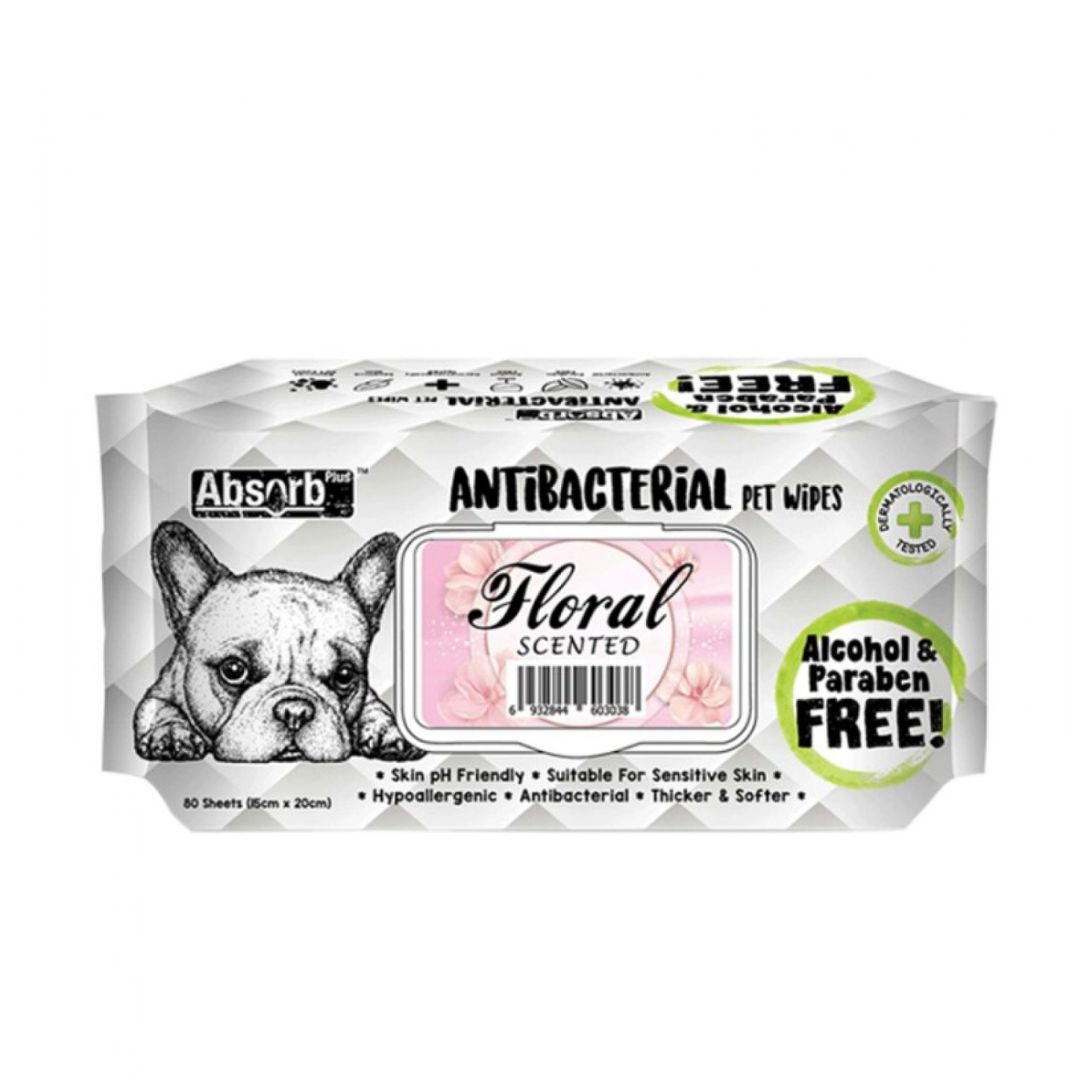 Absorb Plus Antibacterial Pet Wipes 80 Sheets (15cm x 20cm) Floral image 3