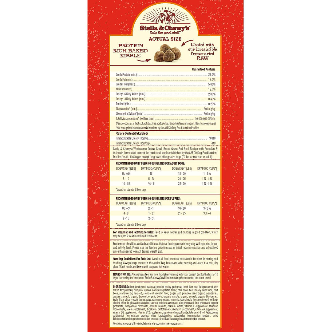 Stella & Chewy's Raw Coated Kibble Wholesome Grains 10lb (4.5kg) Small Breed Beef With Pumpkin & Quinoa Dry Dog Food image 2