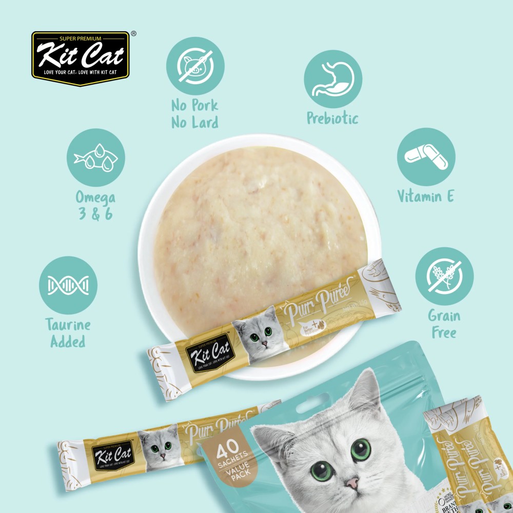 Kit Cat 15g x 40 Sachets Purr Puree Value Pack Tuna & Fiber (Hairball) Cat Treat image 2