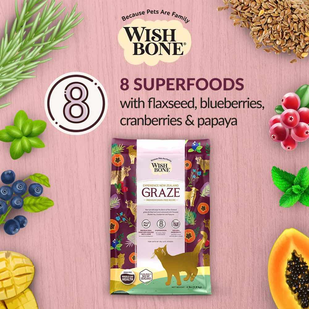 Wishbone Cat 4lb Graze Beef & Lamb Grain Free Whole Pet Health w/8 Superfoods Dry Cat Food image 3