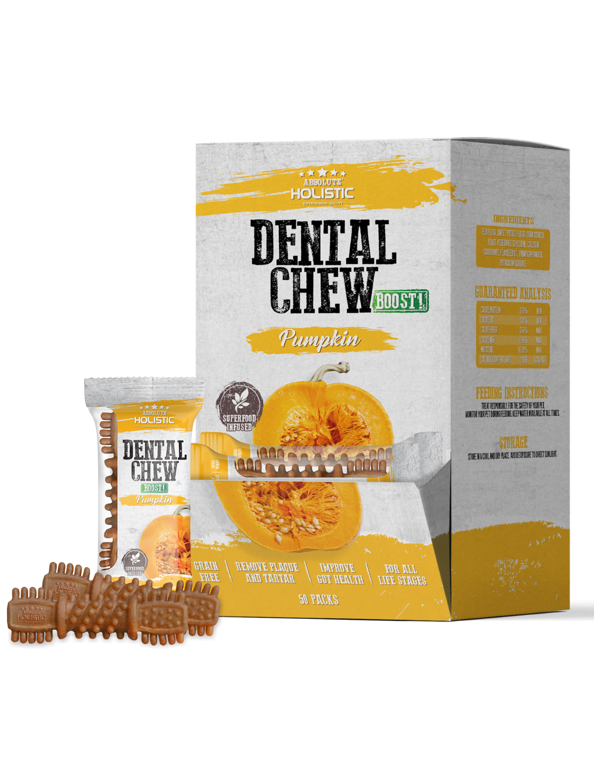 Absolute Holistic Dog 4" (25g) Dental Chew Boost pumpkin Dog Treat image 3