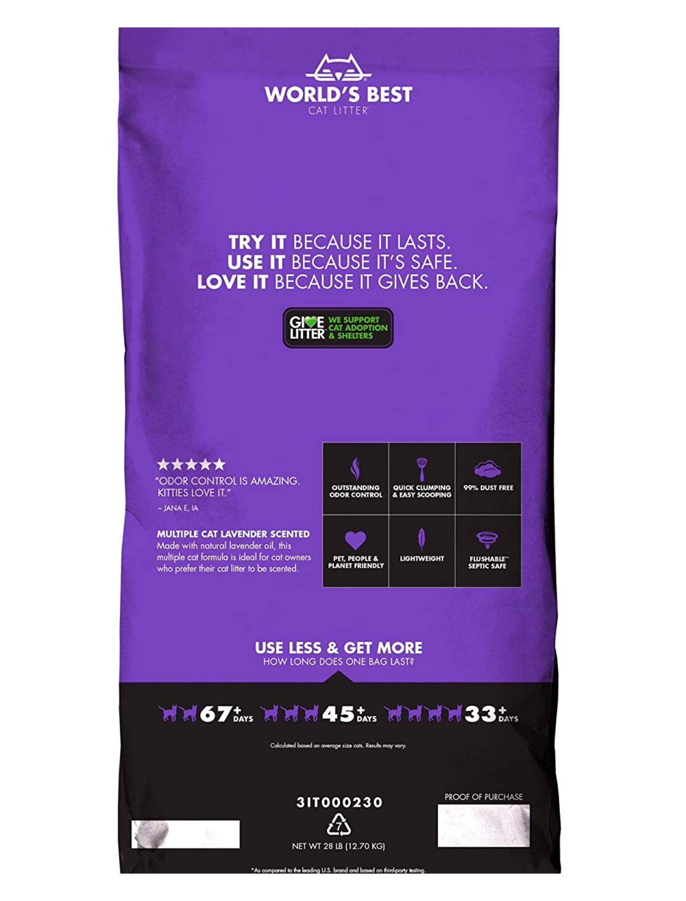 WORLD'S BEST CAT LITTER 14lb/6.35kg Multiple Cat Formula Lavender Scented Cat Litter image 2