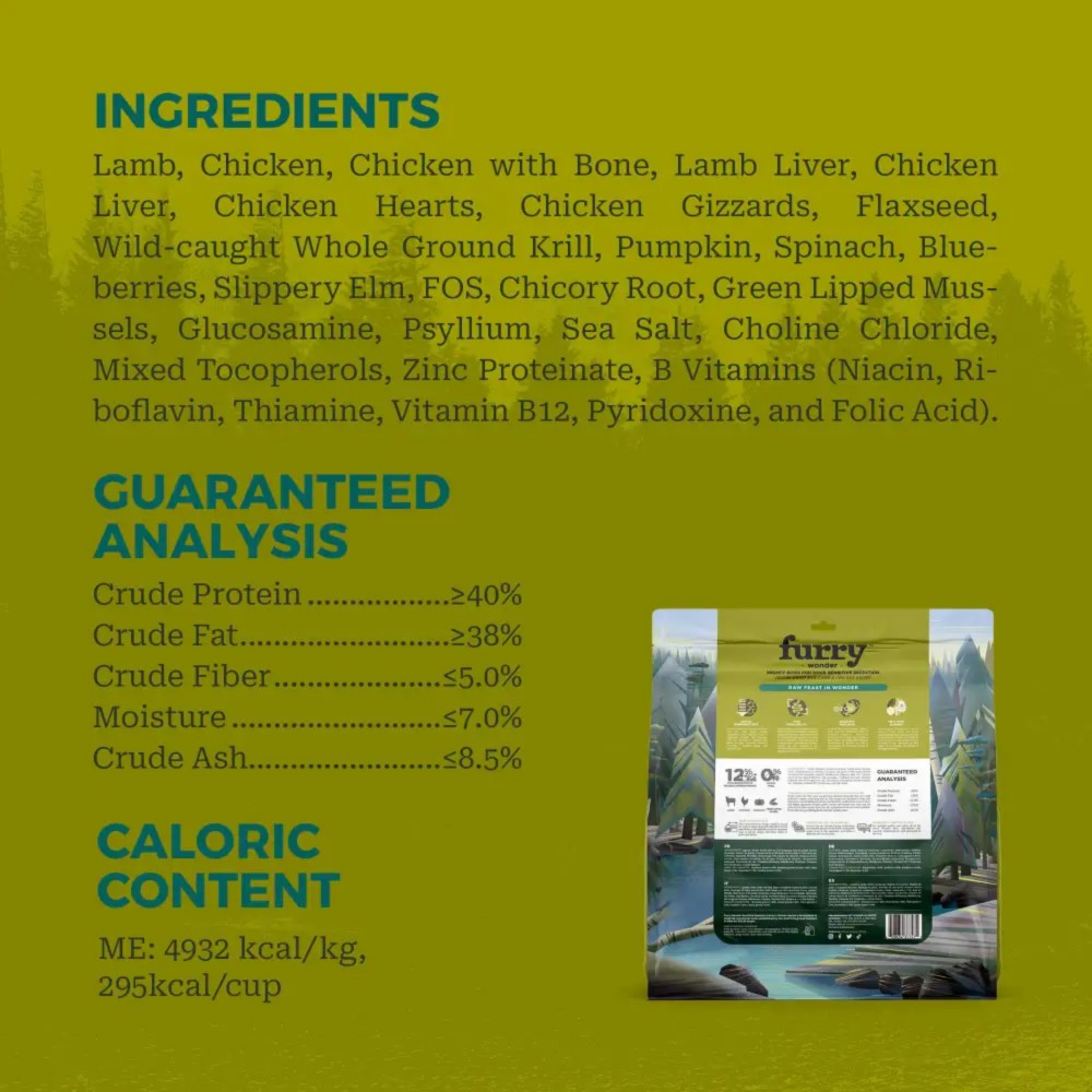 Furry Wonder Dog 226g (8oz) SENSITIVE DIGESTION Freeze-dried Raw Lamb & Chicken Recipe For Dogs image 4
