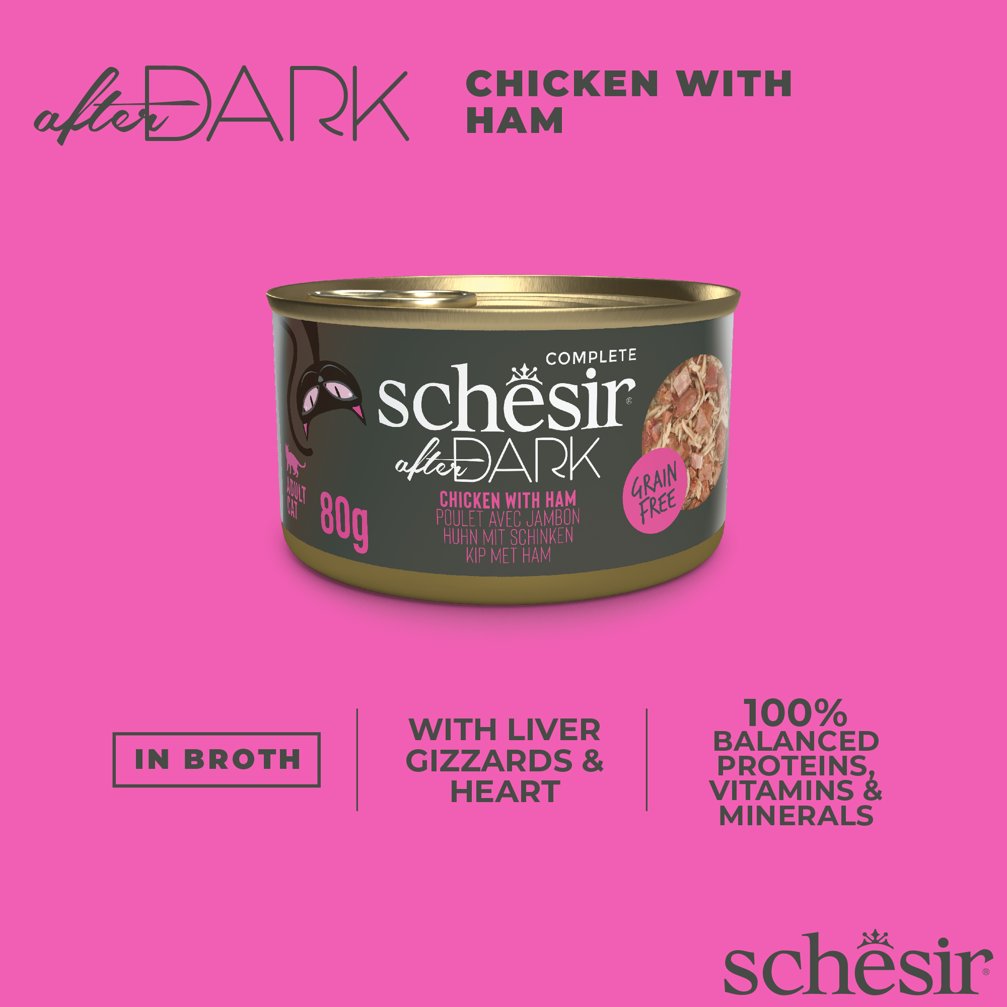 Schesir Cat After Dark Wholefood Canned 80g Chicken with Ham Wet Cat Food image 4