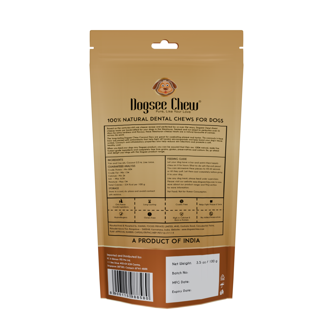 Dogsee Chew Dog 100g Coconut Medium Bars Dog Treat (EXP: 01 Jun 2027) image 2