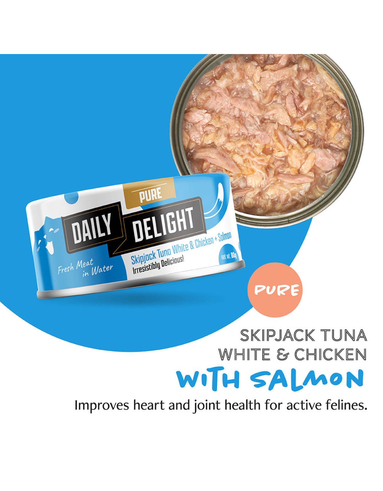 Daily Delight Cat Pure 80g Skipjack Tuna White & Chicken with Salmon Wet Cat Food image 2