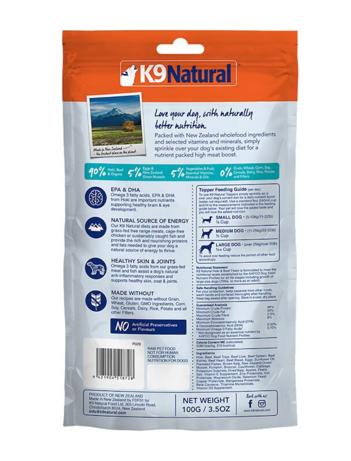 K9 Natural Dog Freeze Dried 100g Hoki & Beef Toppers Dry Dog Food image 2
