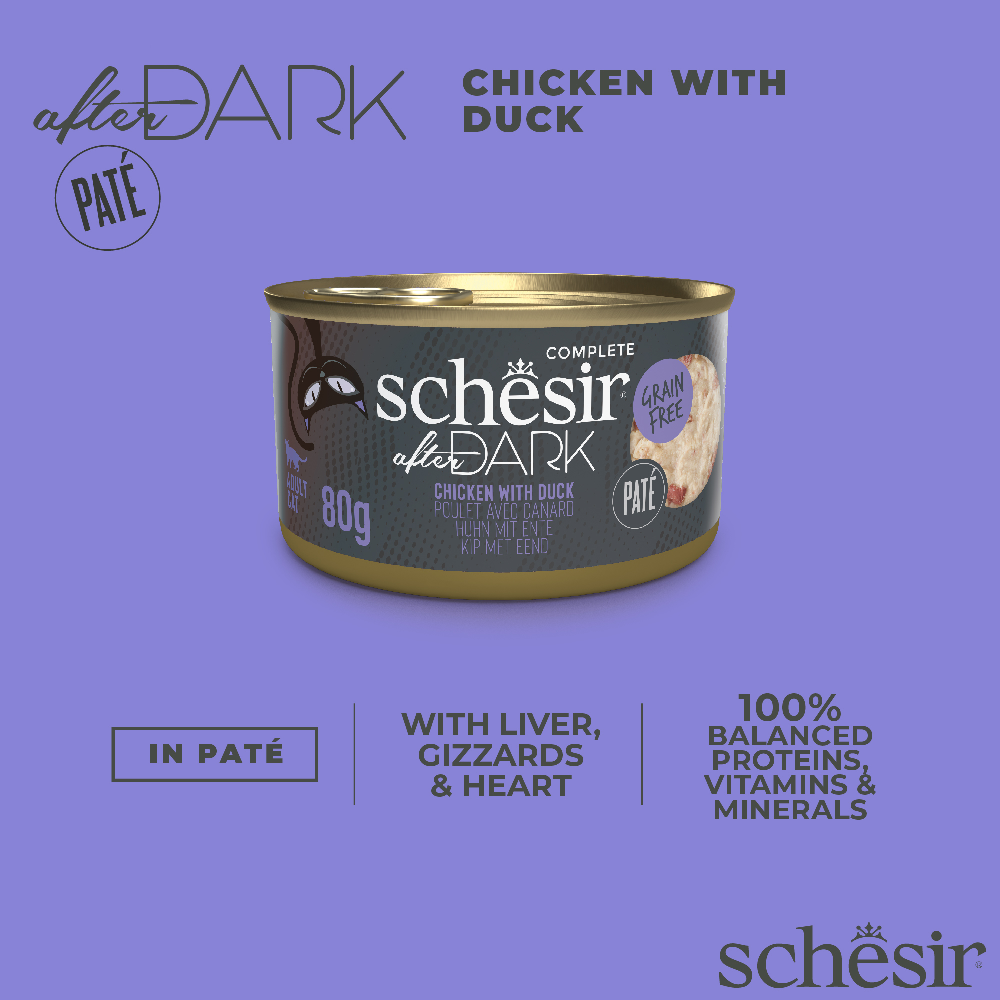 Schesir Cat After Dark Pate Canned 80g Chicken with Duck Wet Cat Food image 4