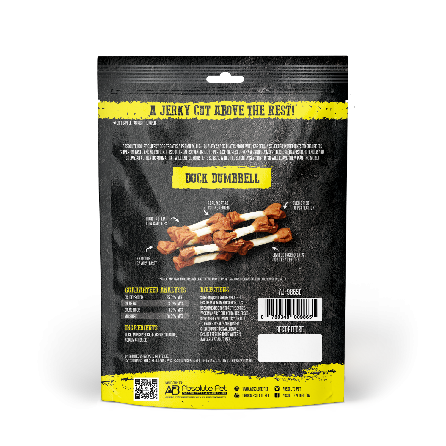 Absolute Holistic Dog 100g Jerky Duck Dumbbell Dog Treat image 2