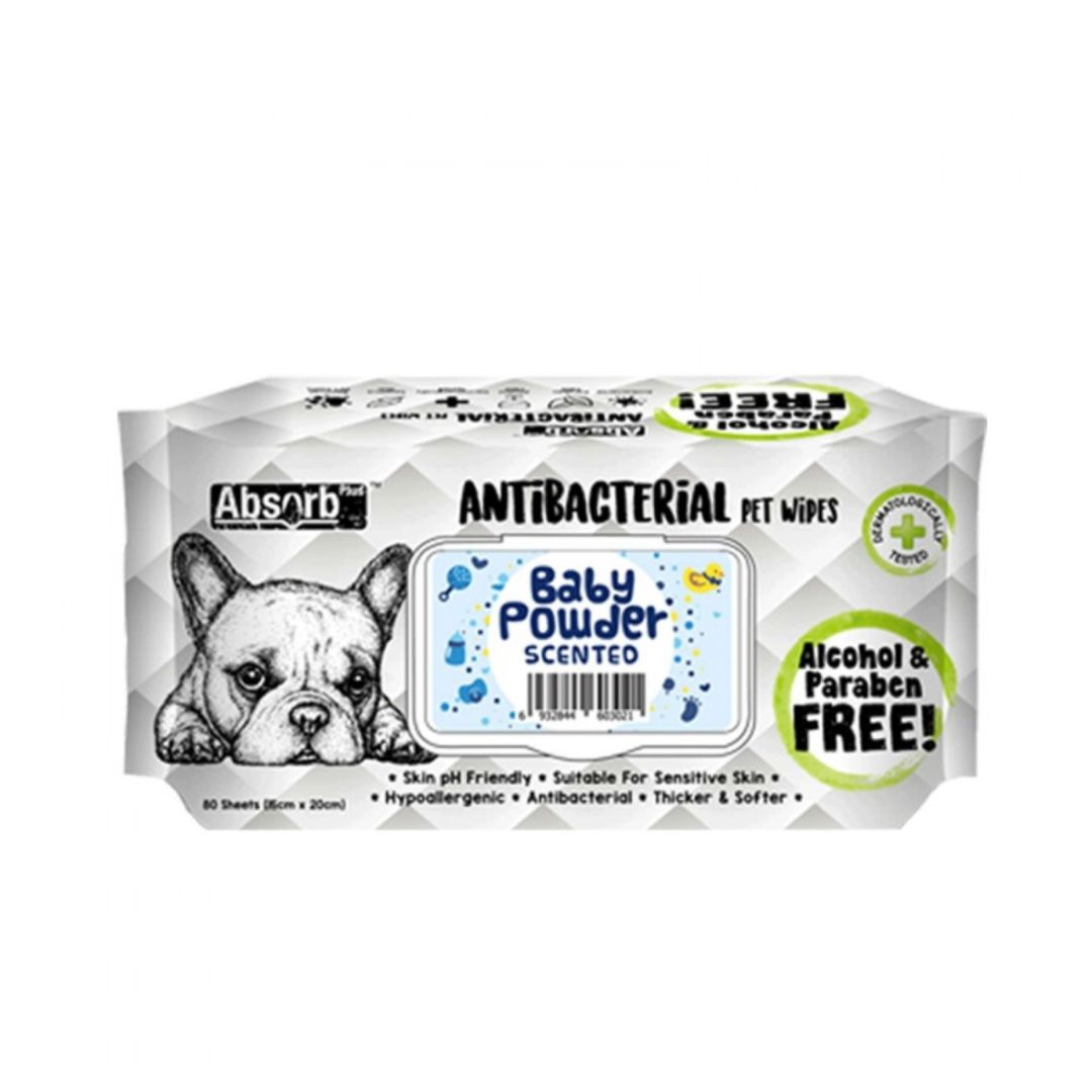 Absorb Plus Antibacterial Pet Wipes 80 Sheets (15cm x 20cm) Baby Powder image 2