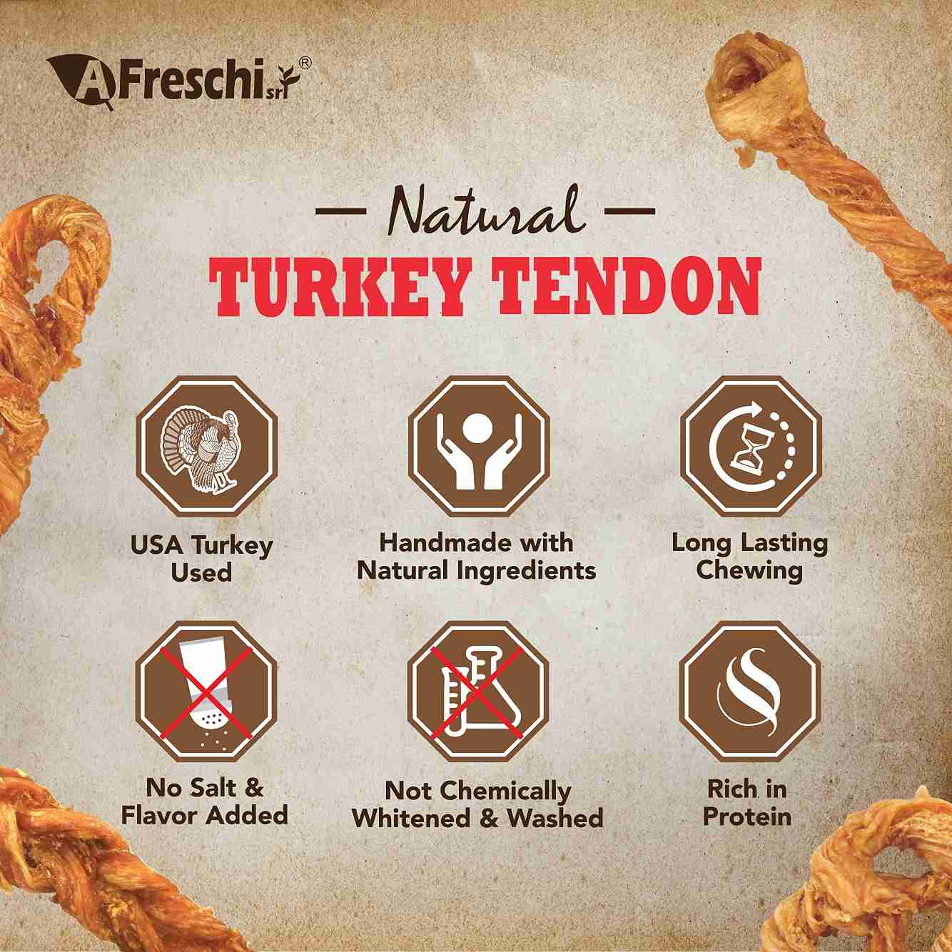 AFreschi Dog 120g Turkey Tendon & Salmon Chip Dog Treats image 2