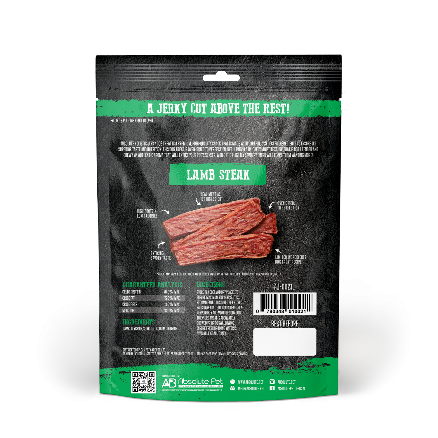 Absolute Holistic Dog 100g Jerky Lamb Steak Dog Treat (EXP: 25 Feb 2027) image 2