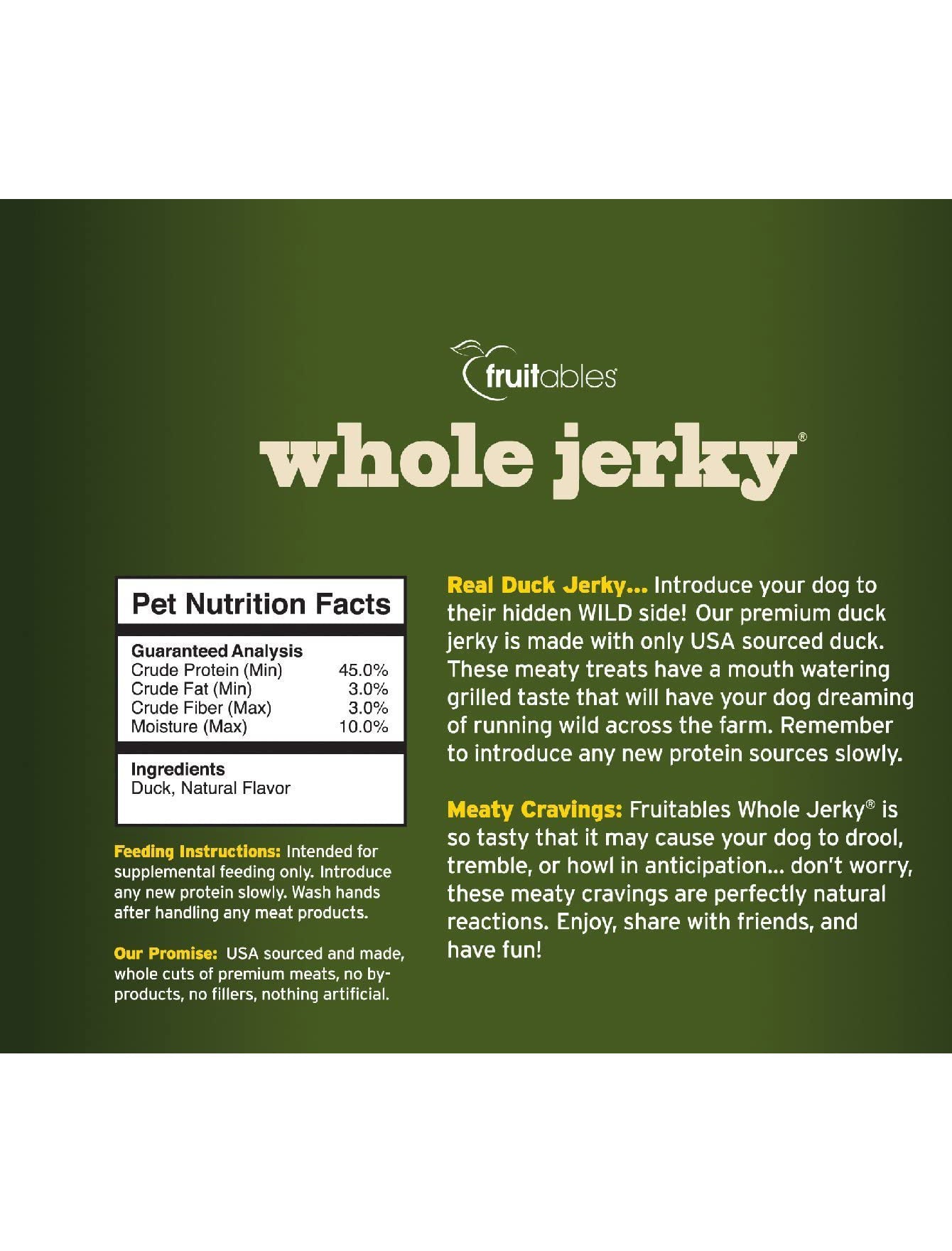 Fruitables Whole Jerky Dog Treats In Grilled Duck Dog Treats 140g image 3