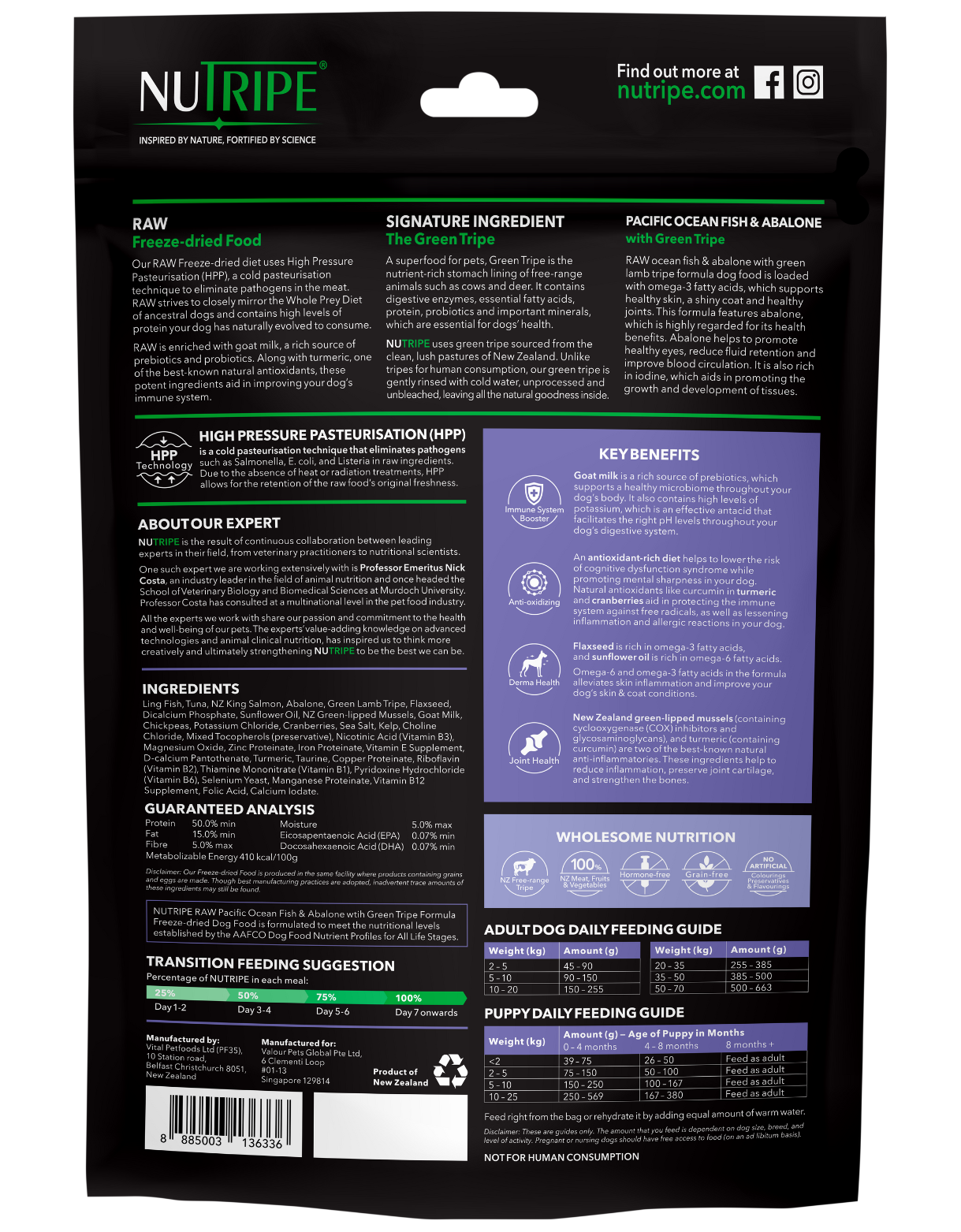 Nutripe Raw Dog 400g Freeze Dried Pacific Ocean Fish & Abalone With Green Tripe Dry Dog Food image 2