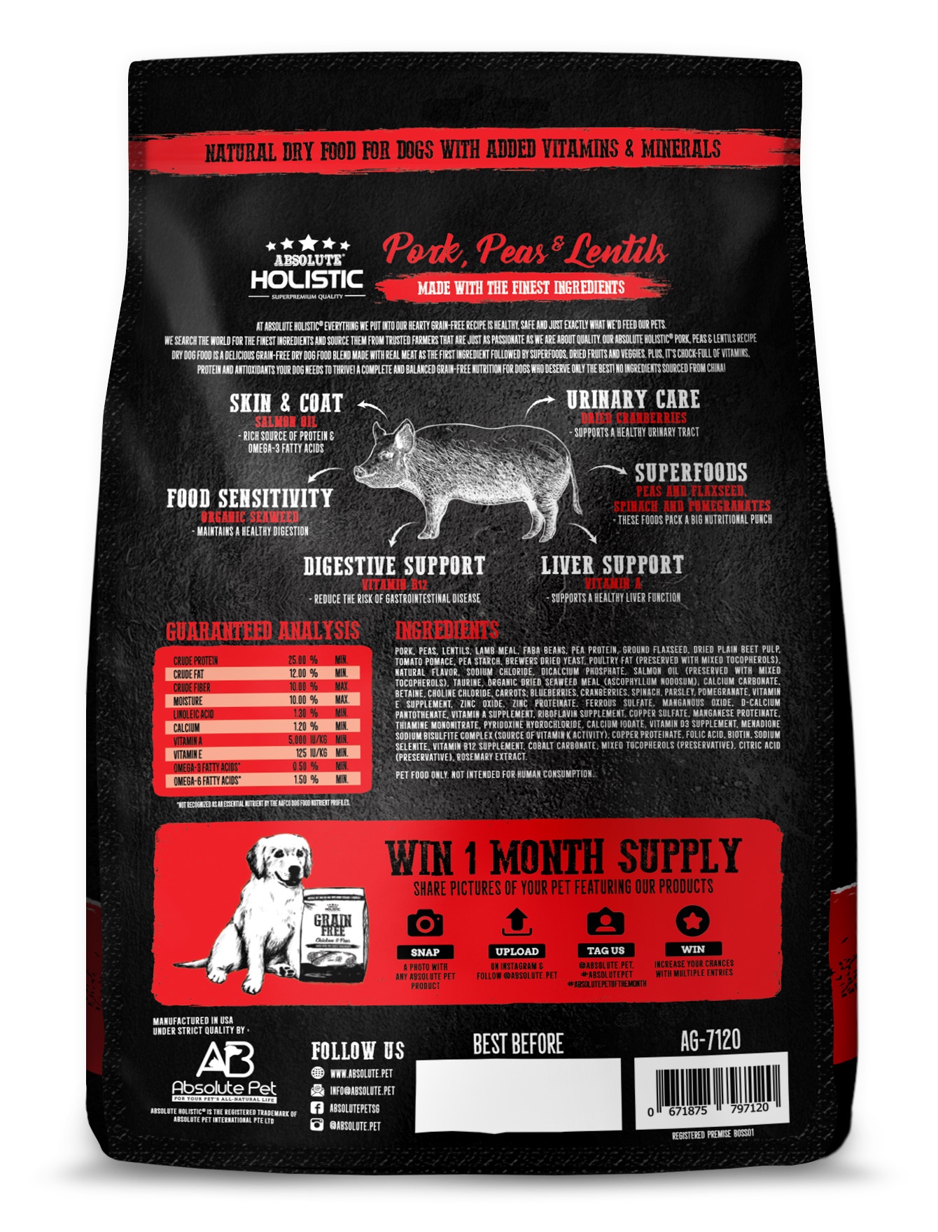 Absolute Holistic Dog 227g Grain Free Pork & Peas Dry Dog Food image 2