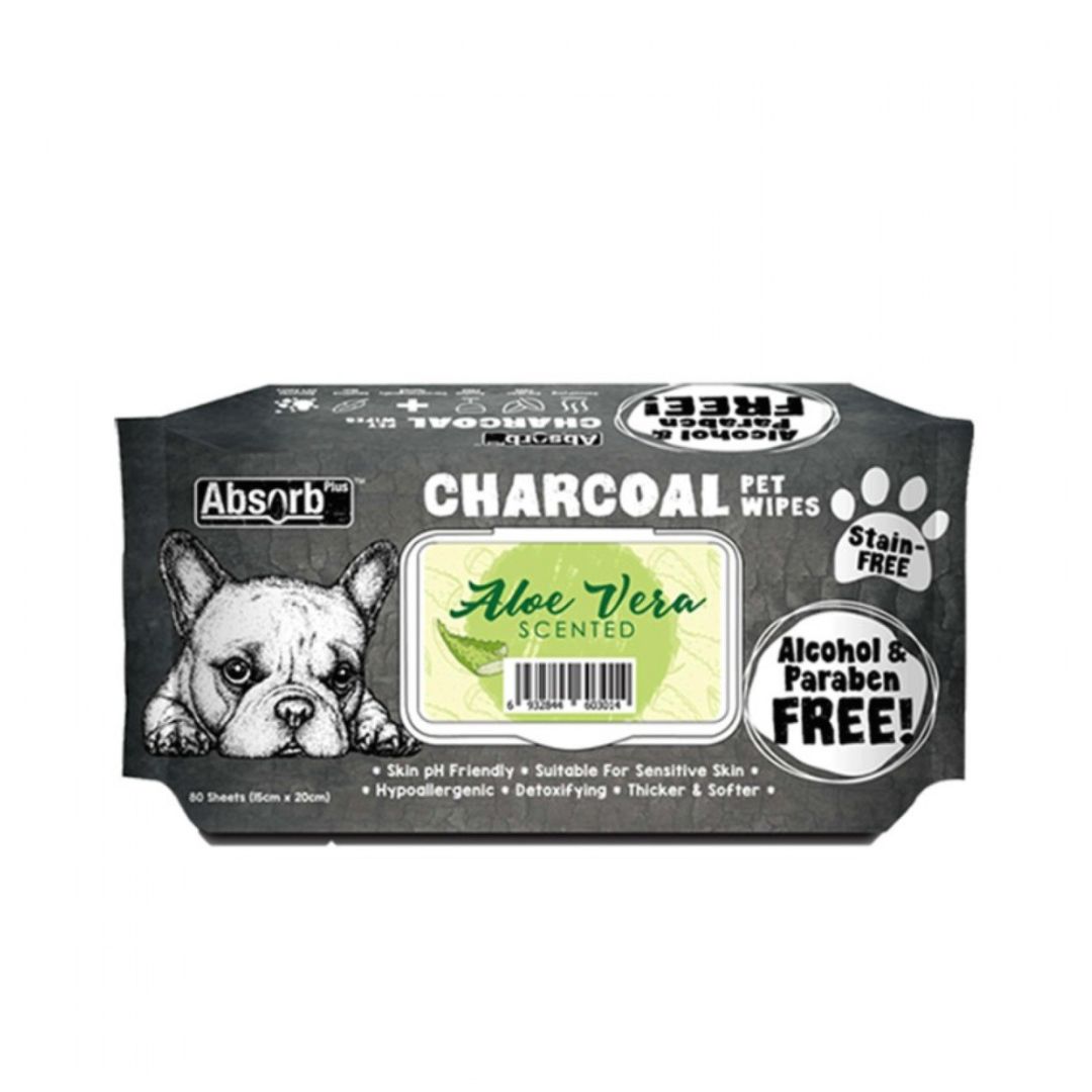Absorb Plus Charcoal Pet Wipes 80 Sheets (15cm x 20cm) Aloe Vera image 2