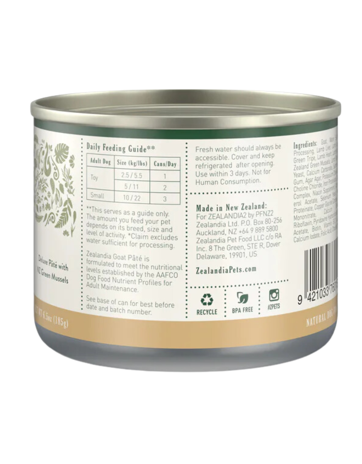 Zealandia Dog 185g Goat Pate Wet Dog Food image 2