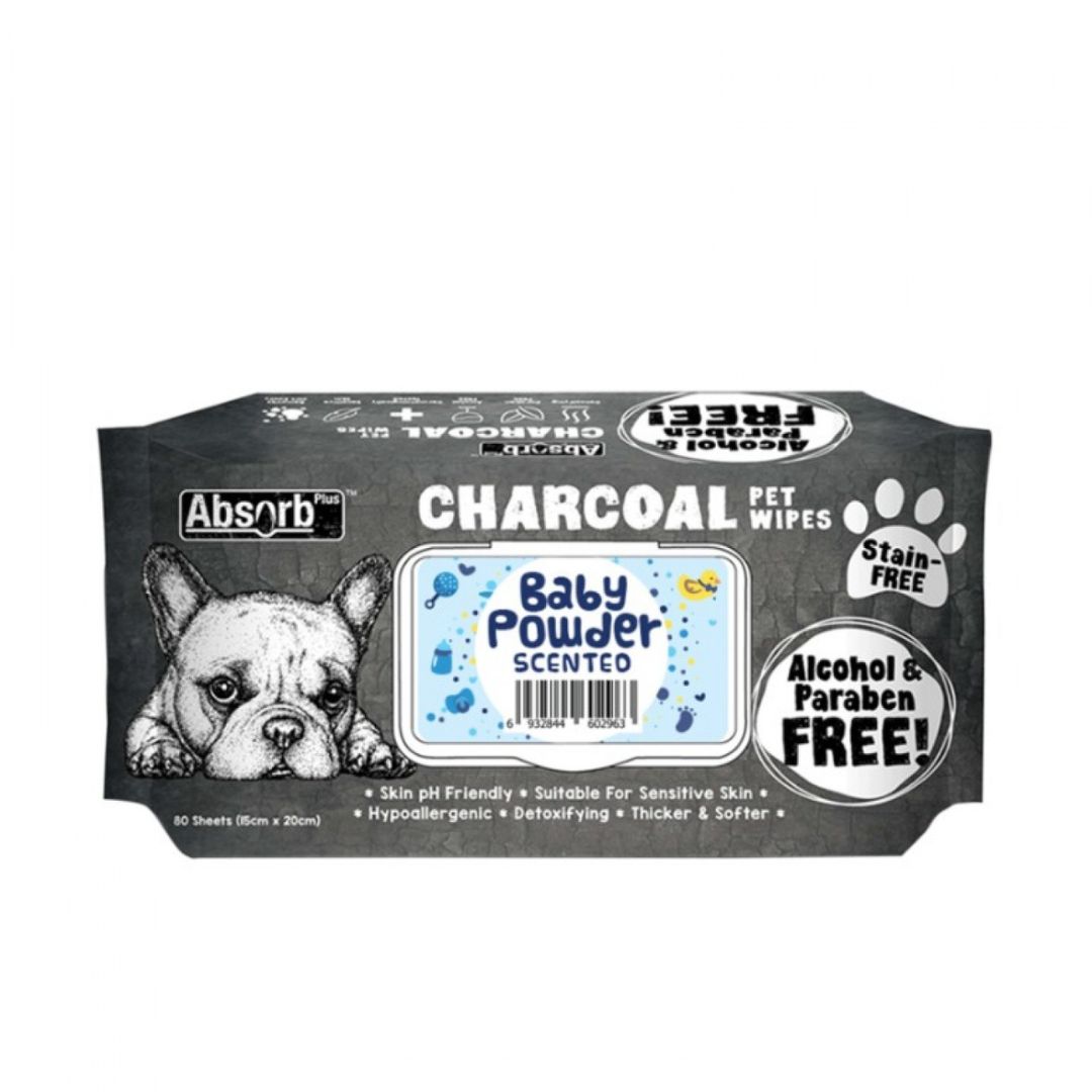Absorb Plus Charcoal Pet Wipes 80 Sheets (15cm x 20cm) Baby Powder image 2