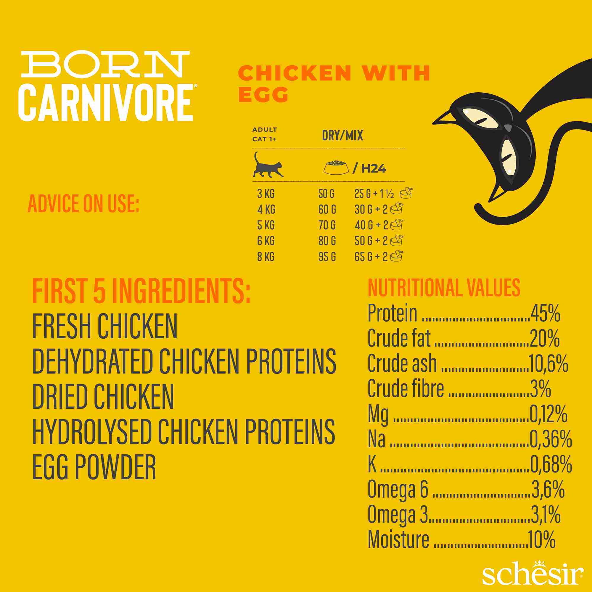 Schesir Cat 2.5kg Born Carnivore Chicken with Egg Baked Dry Recipe Dry Cat Food image 3