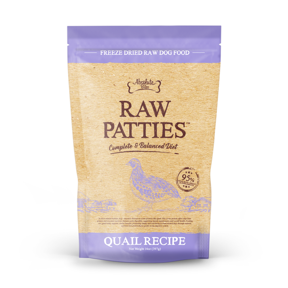 Absolute Bites Dog 14oz Freeze Dried Quail Recipe Raw Patties Dry Dog Food (EXP: 08 Sep 2026) image 3