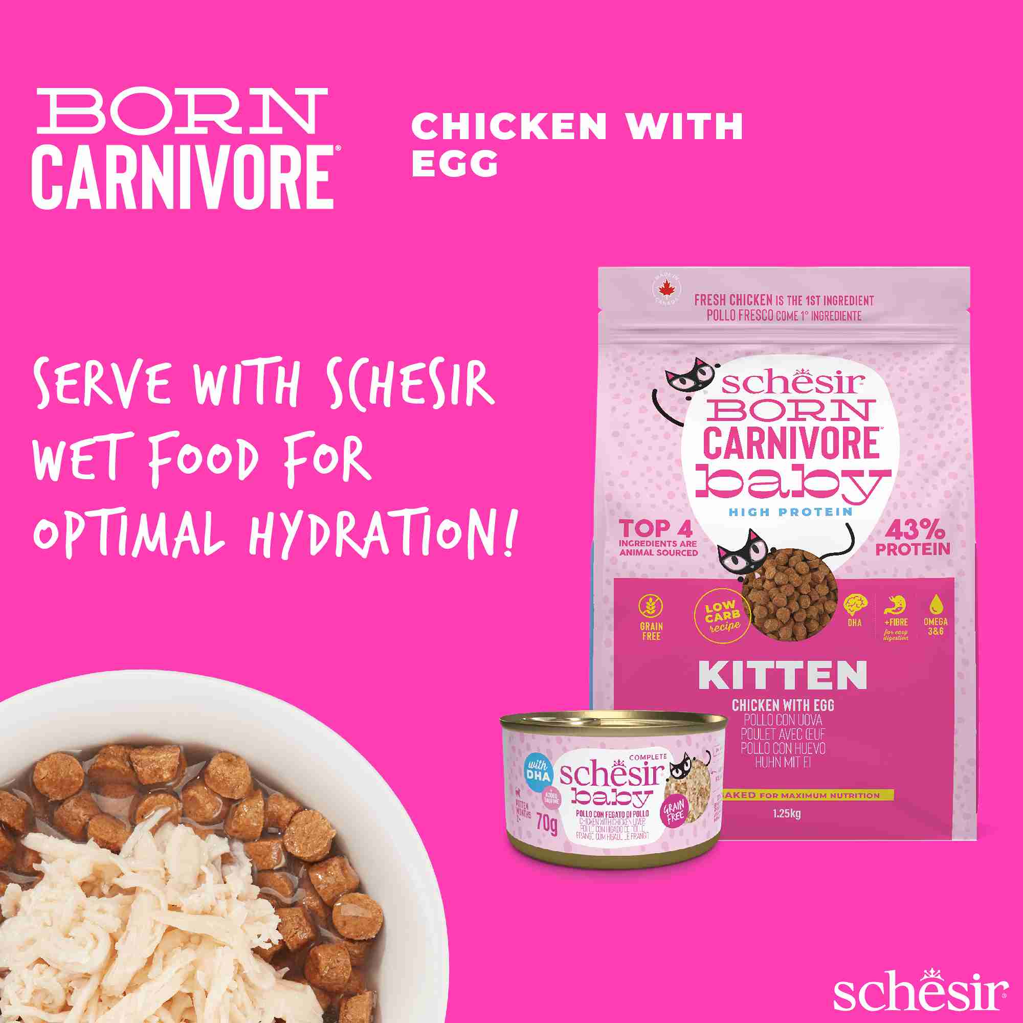 Schesir Cat 1.25kg Born Carnivore Chicken with Egg Baby Cat Baked Dry Recipe Dry Cat Food image 8