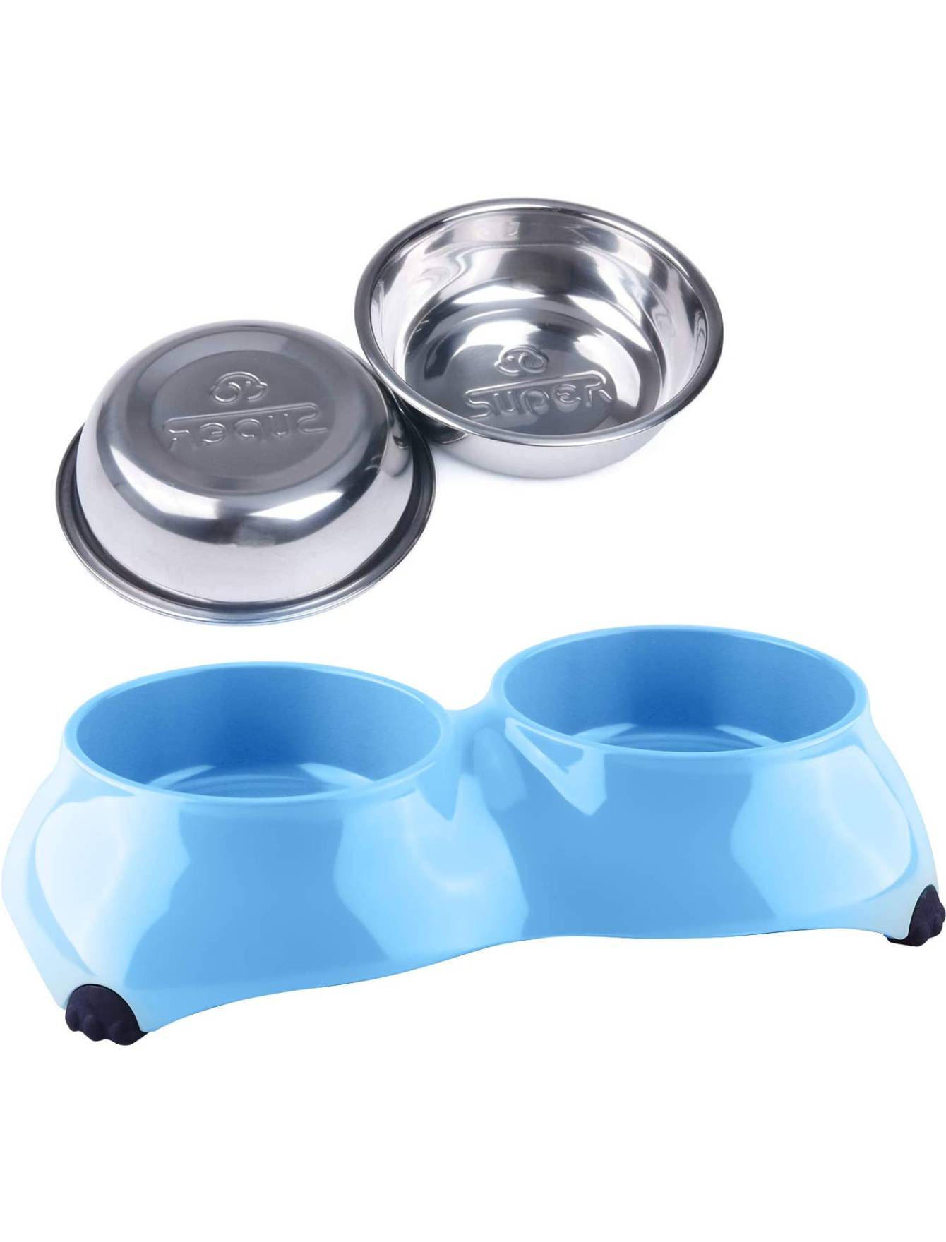 Super Design Light Blue Double Melamine Bowl for Dogs Small + Small image 4