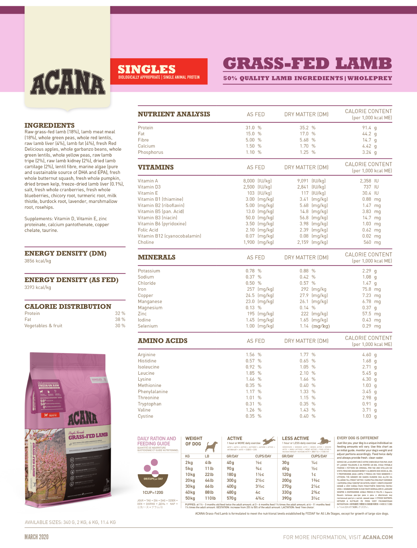 Acana Dog Singles 11.4kg Grass-Fed Lamb Dry dog Food image 3