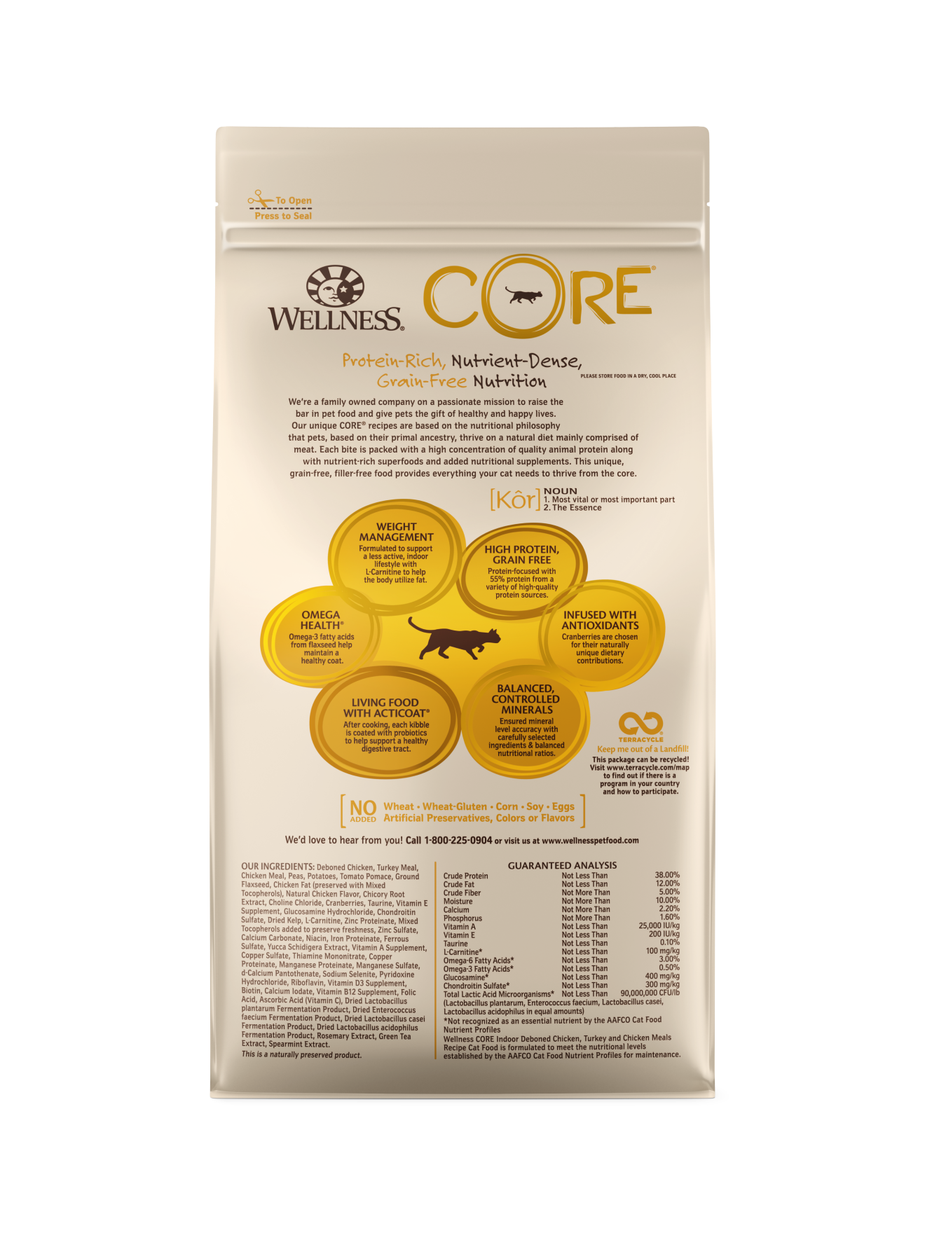 Wellness CORE Cat 900g (2lb) Indoor Grain Free Deboned Chicken, Turkey & Chicken Meal Dry Cat Food image 7