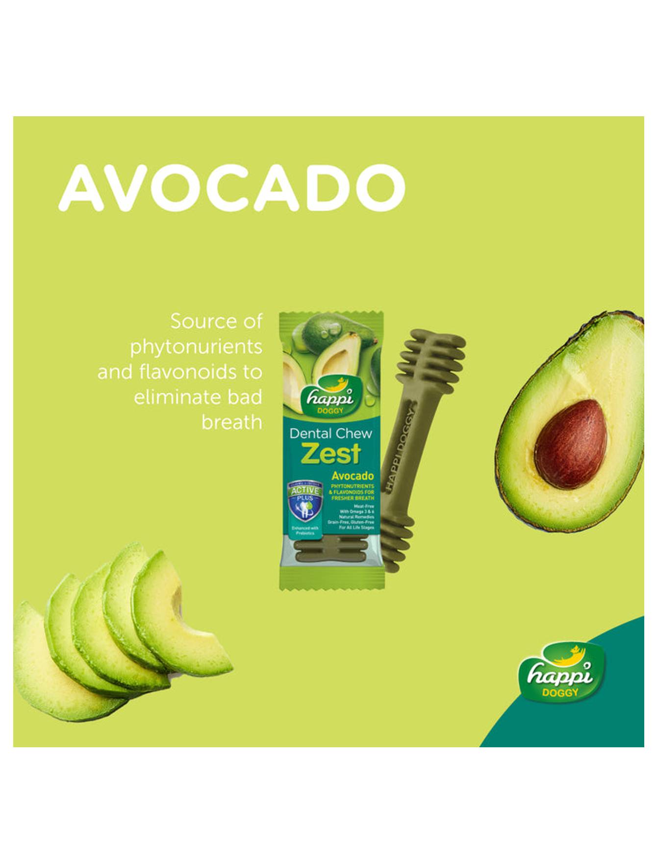 Happi Skippi Dog 25g Zest Regular 4-inch Avocado Dental Chew Dog Treat image 4