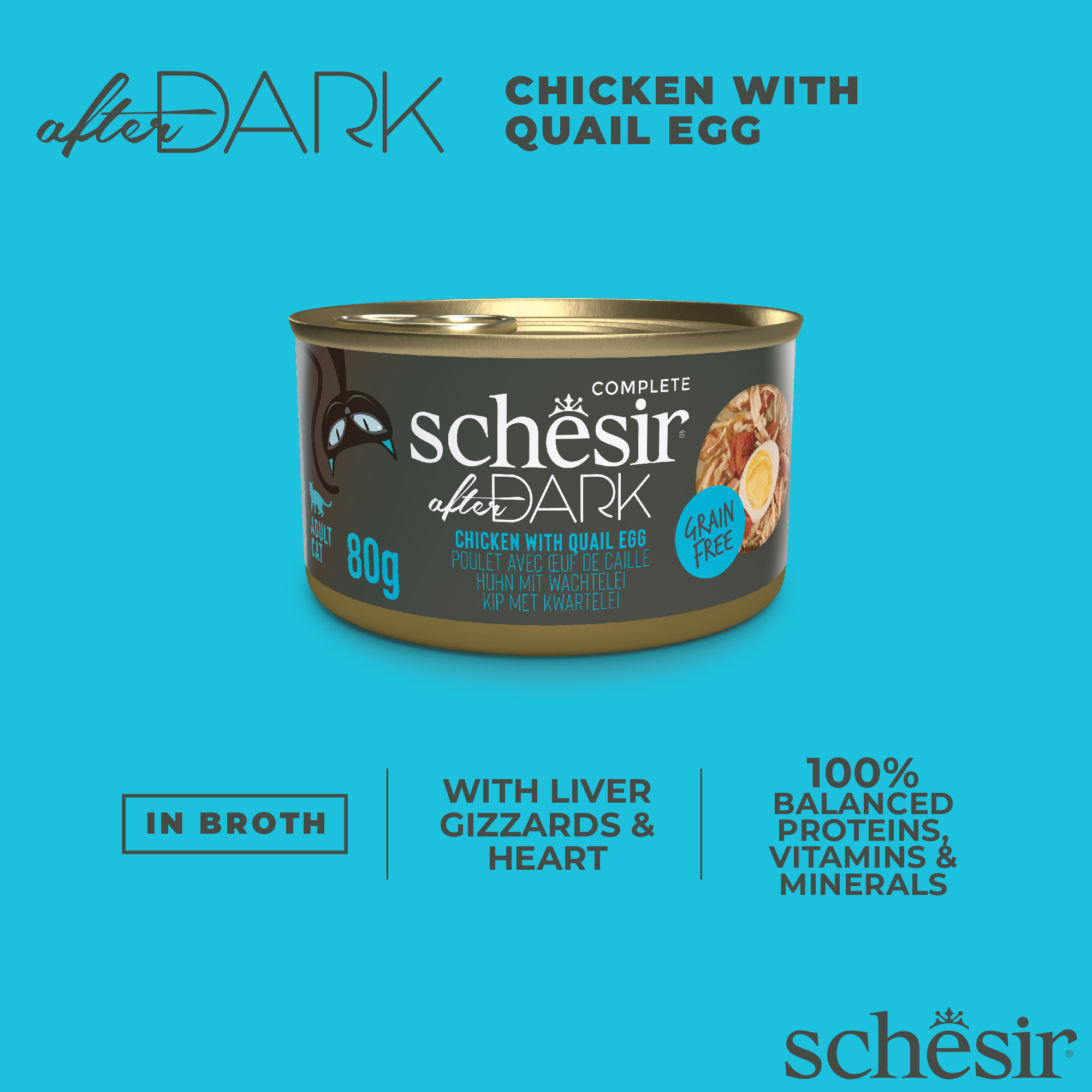 Schesir Cat After Dark Wholefood Canned 80g Chicken with Quail Egg Wet Cat Food image 4