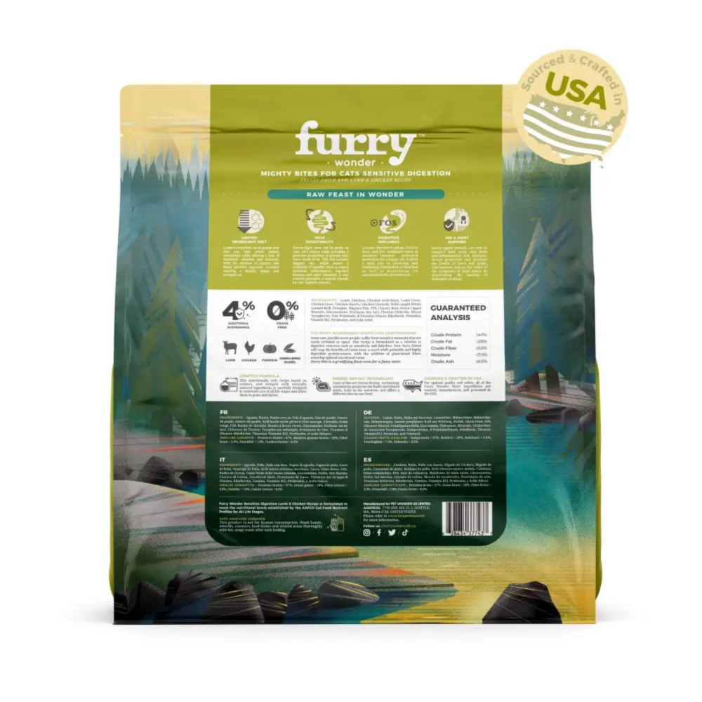 Furry Wonder SENSITIVE DIGESTION Freeze-dried Raw Lamb & Chicken Recipe For Cats 16oz (453g) image 8