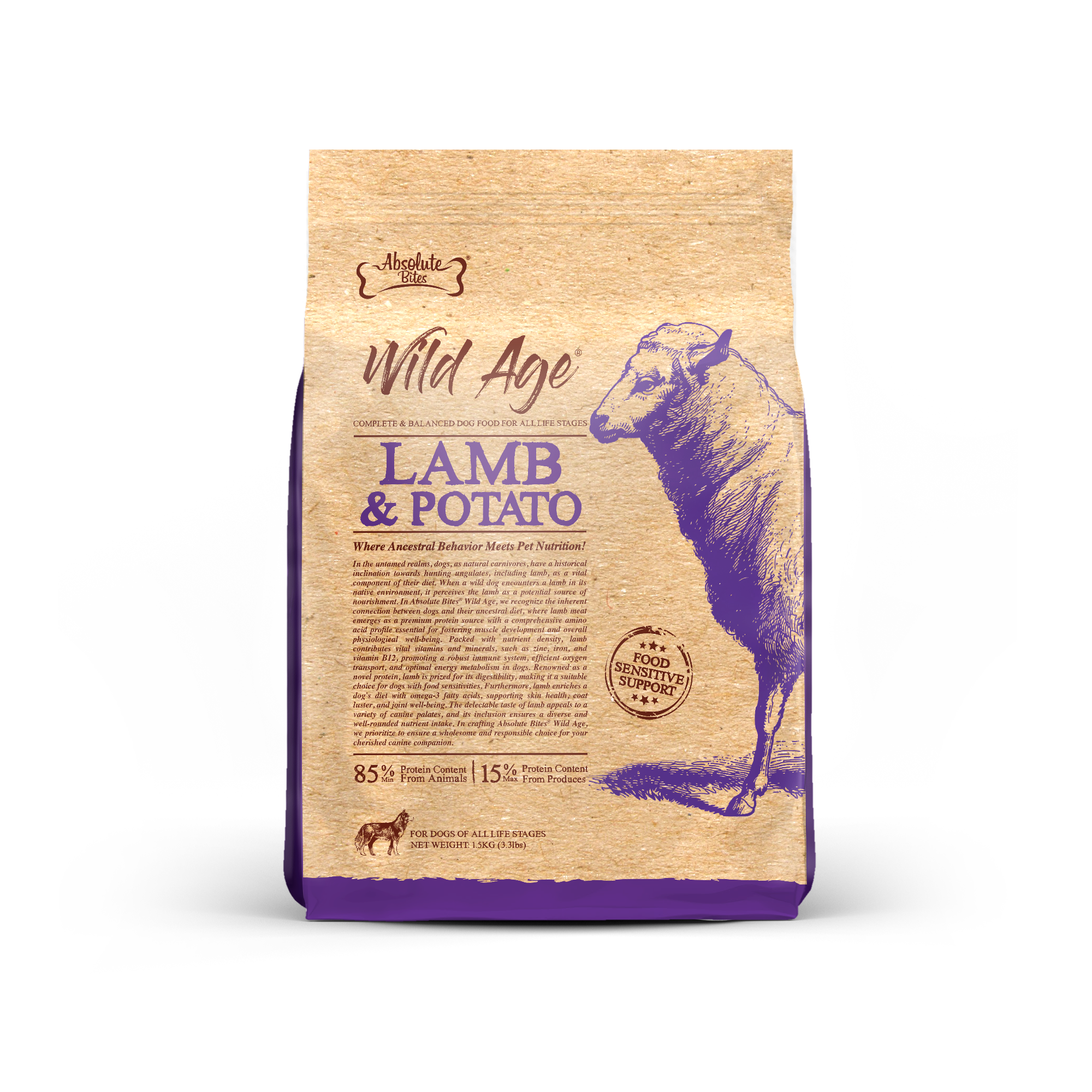 Absolute Bites Dog Wild Age 9.97kg Lamb & Potato Dry Dog Food image 4