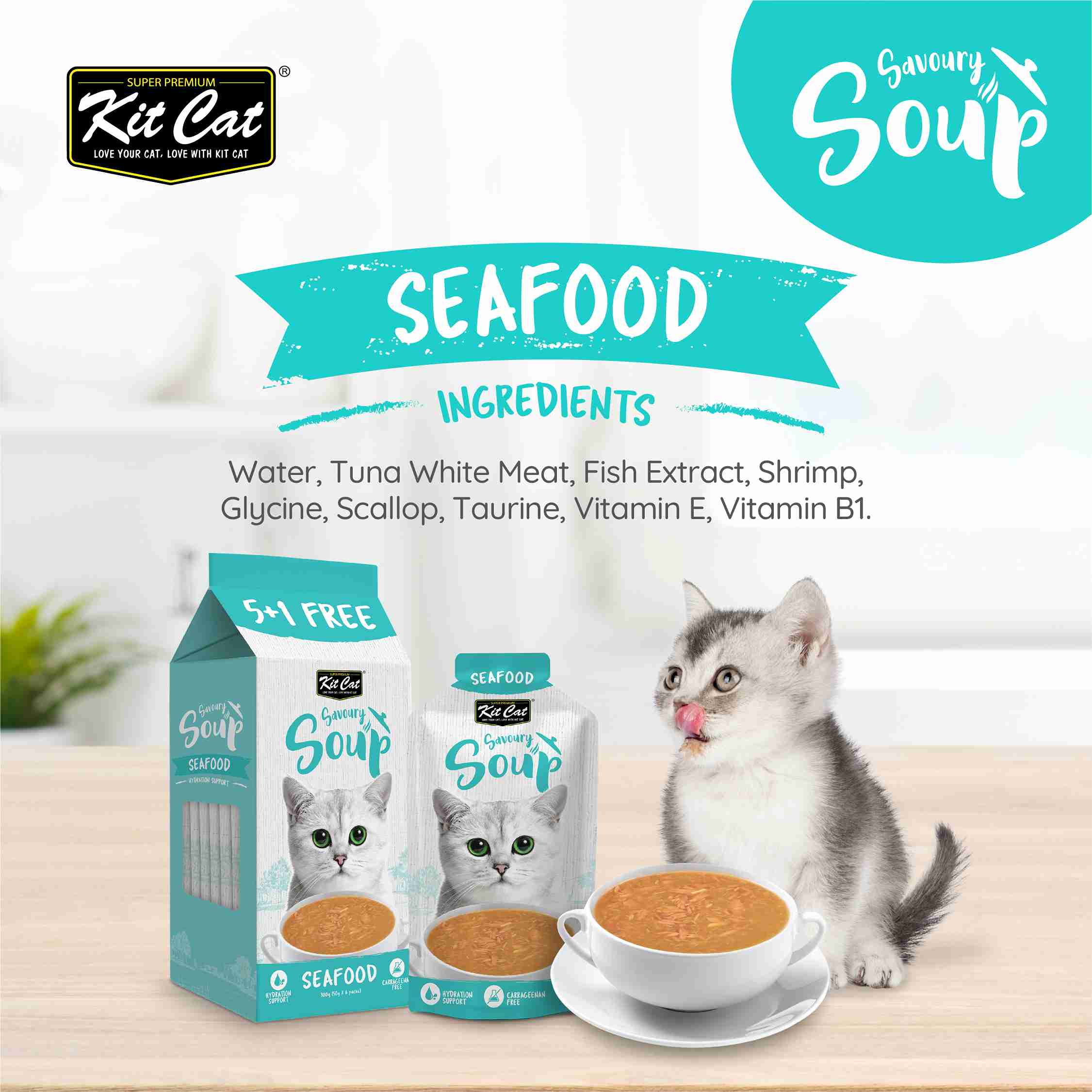 Kit Cat Savoury Soup 50gX6 Pouches Seafood Wet Cat Food image 6