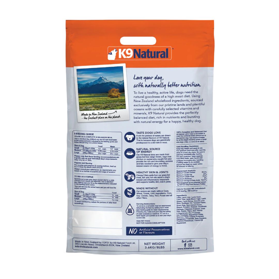K9 Natural Dog Freeze Dried 3.6kg Lamb Feast Dry Dog Food image 4