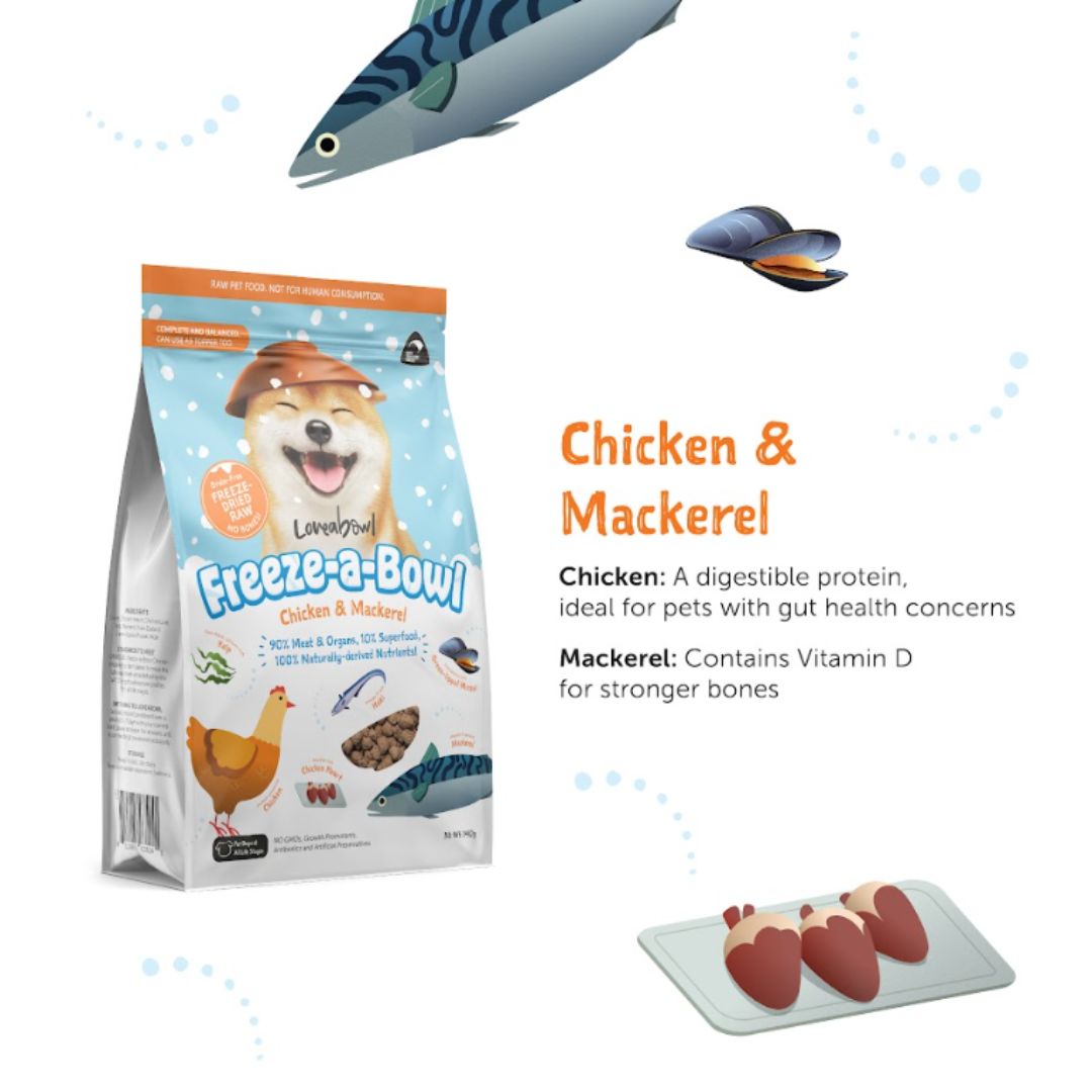 Loveabowl Dog Freeze A Bowl 425g Chicken & Mackerel Dry Dog Food image 2